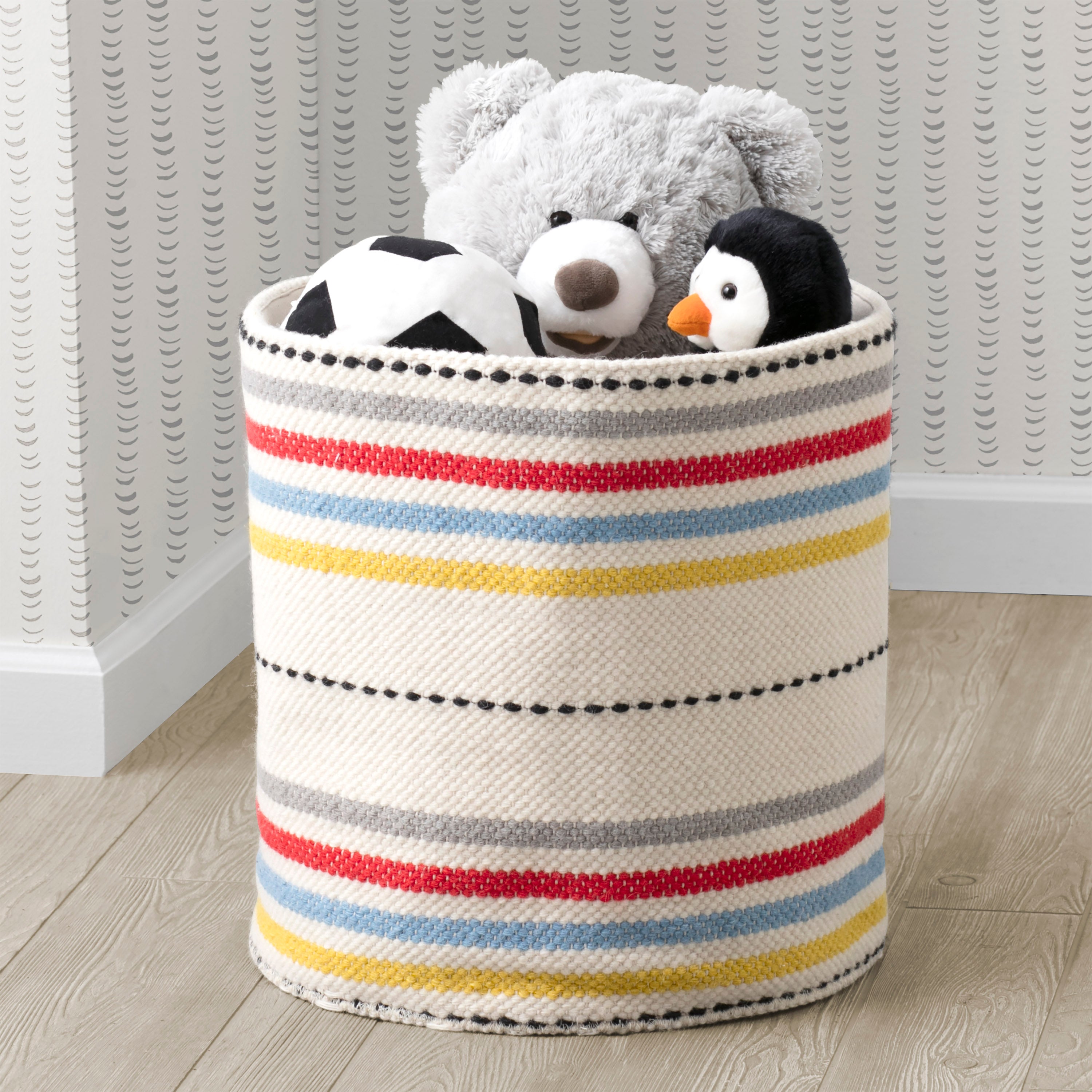 Bright Stripes Handwoven Basket - Natural Woven Storage Basket for Home Decor, Organizing Toys, Laundry, and Blankets | Perfect for Living Room, Bedroom, and Nursery