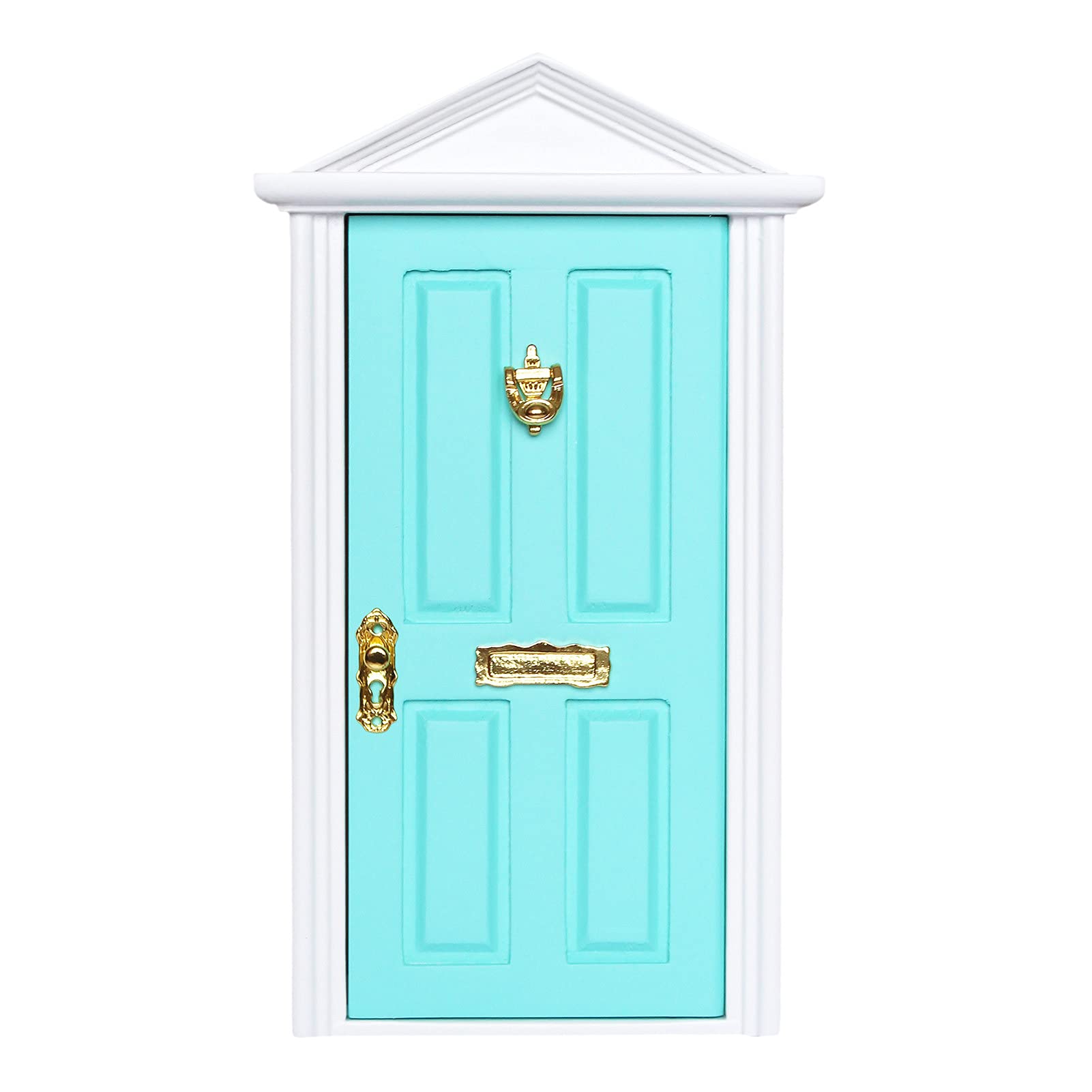 Miniature Dollhouse Door - 4 Panel Wooden Pretend Play Accessory for Dollhouse Furniture & Decor - Realistic Steepletop Design in Mint Green - Perfect for Kids' Imaginative Play & DIY Dollhouse Scenes