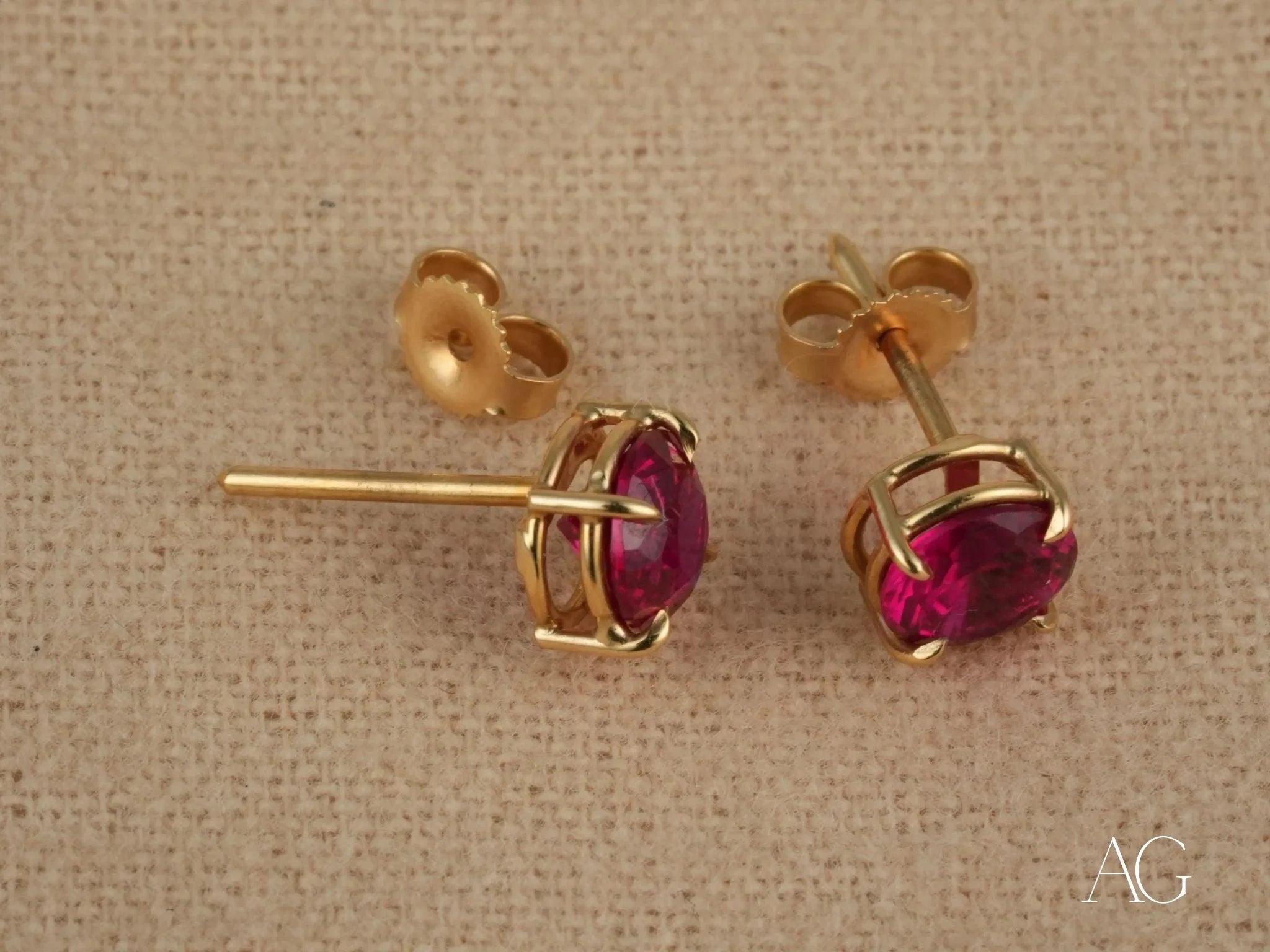 18K Gold CZ Stud Earrings with Radiant Ruby Sparkle - Elegant Cubic Zirconia Earrings for Women, Perfect for Weddings, Parties & Special Occasions