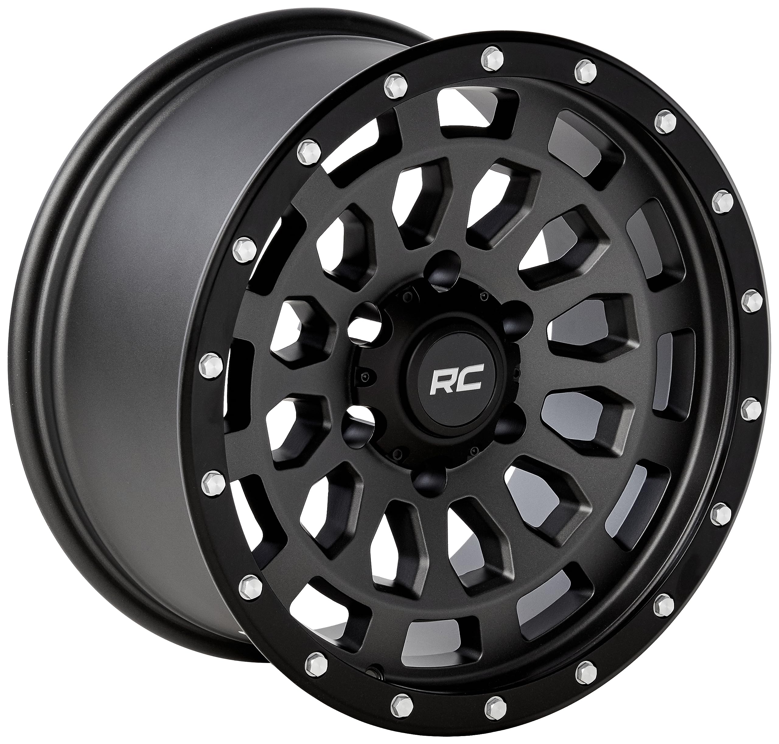 Rough Country 87 Series One-Piece Aluminum Wheel with Simulated Beadlock - 17x8.5, 6x5.5 Bolt Pattern, 0mm Offset, Gray/Black - Perfect for Off-Road Trucks, Jeeps & SUVs