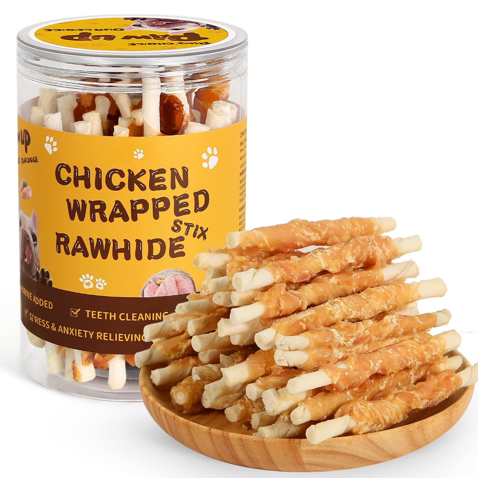 Premium Chicken Wrapped Rawhide Dog Chews - Long Lasting Natural Treats for Medium & Large Dogs with Taurine, 12.5 oz - Perfect for Training, Teething & Dental Health