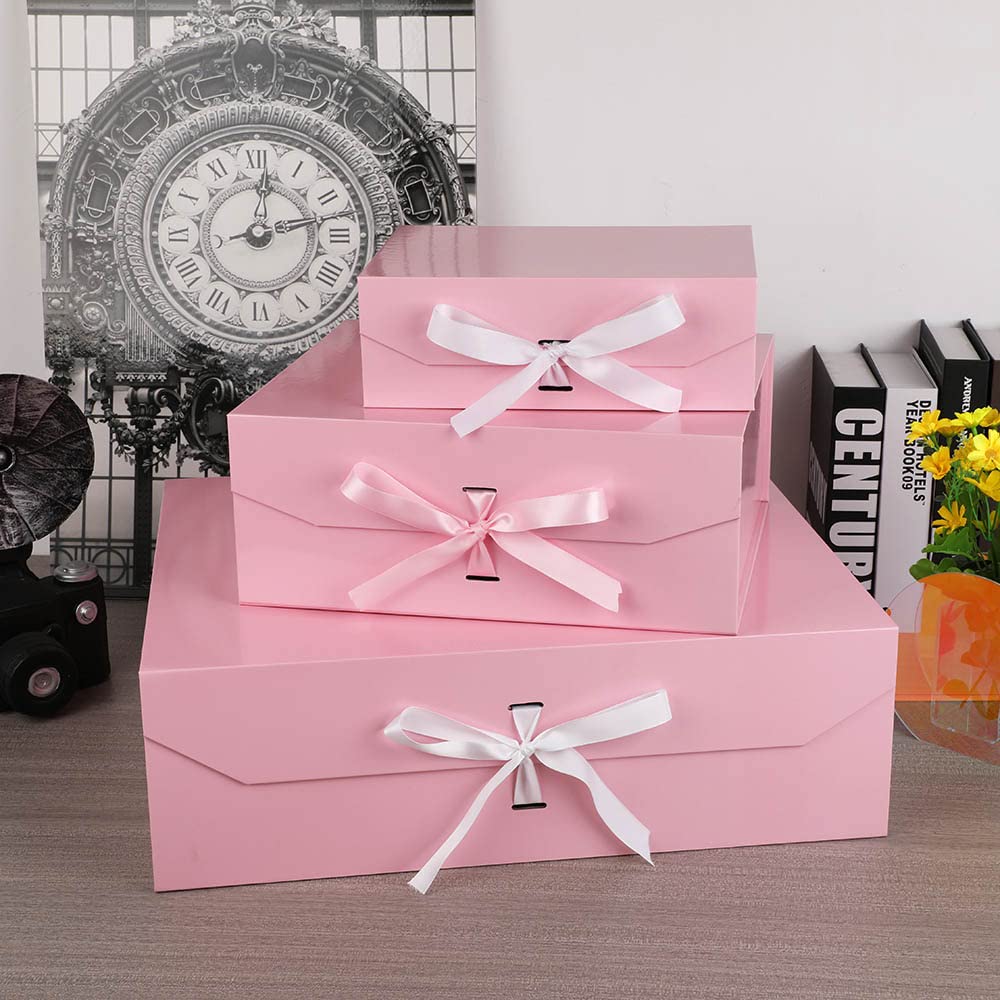 Extra Large Pink Gift Box 19x16x6 Inches with Ribbon & Magnetic Closure Lid - Elegant Wedding Proposal Box for Groomsmen, Bridesmaid Gifts, Jewelry & Dress Packaging - Perfect for Weddings, Anniversaries & Special Occasions
