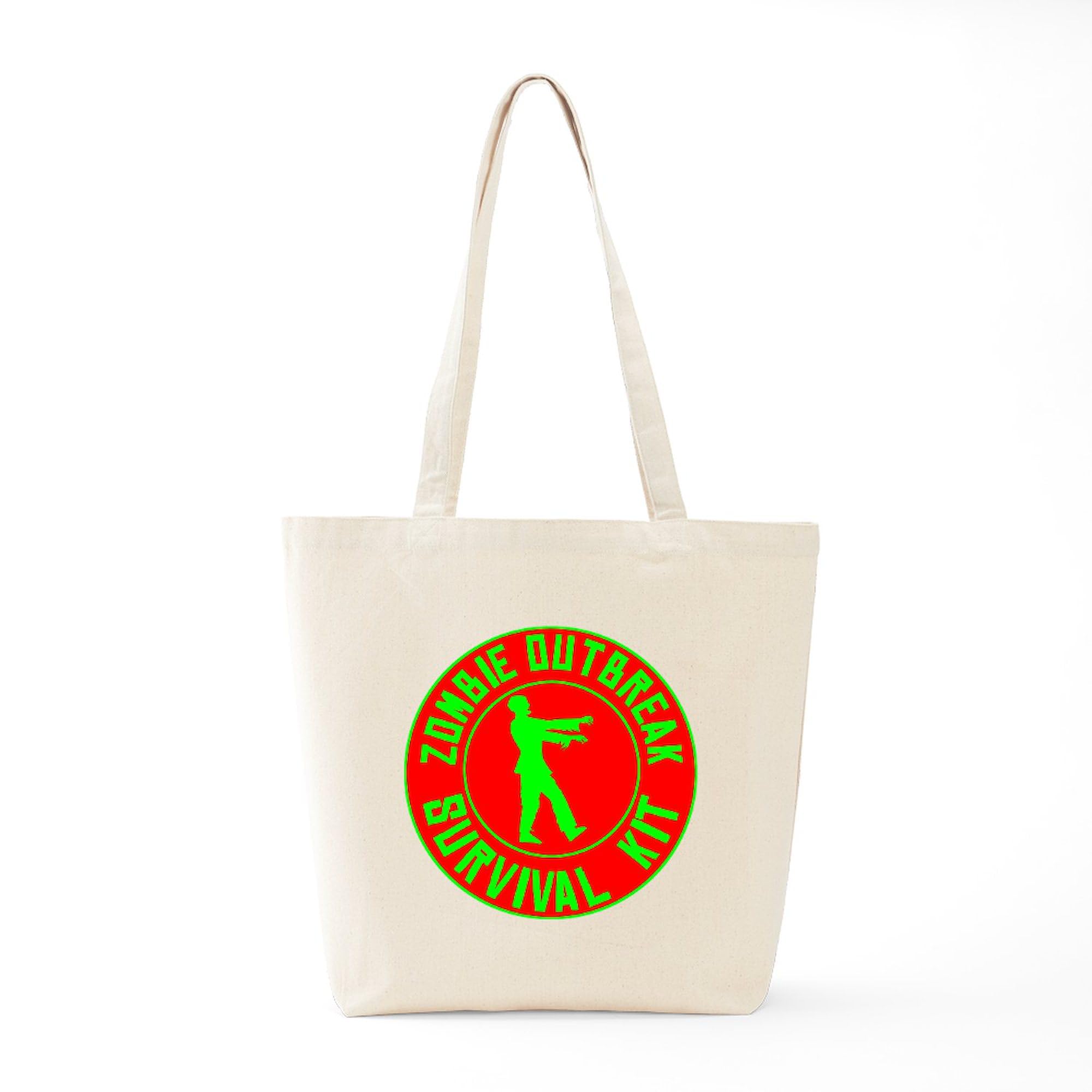 Zombie Outbreak Survival Kit Tote Bag - Natural Canvas Reusable Shopping Bag for Groceries, Beach & Apocalypse Preparedness