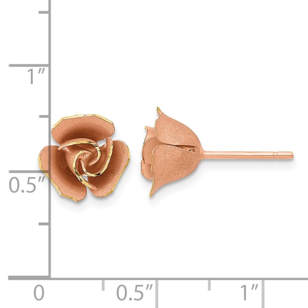 14K Rose Gold Diamond Cut Rose Stud Earrings for Women - Satin Finish, 0.36 Inch (9mm) - Elegant Gift for Valentine's Day, Anniversary & Special Occasions