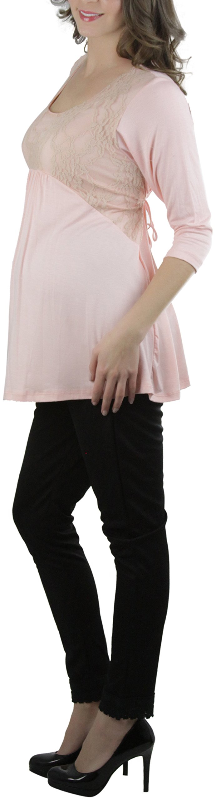 ToBeInStyle Women's Maternity Top - Lace Panel Scoop Neck 3/4 Sleeve Blouse for Pregnancy, Nursing & Everyday Wear - Comfortable Stretch Fabric for Work, Date Night & Special Occasions