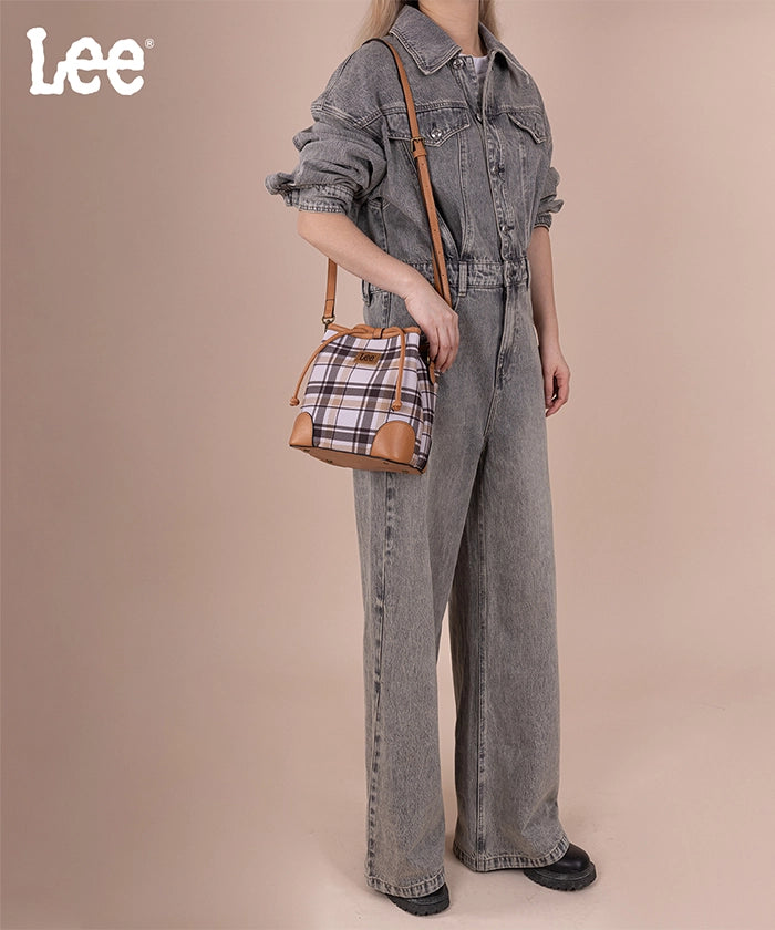 LEE Plaid Canvas Drawstring Bucket Crossbody Bag for Women - Stylish & Versatile Shoulder Purse - Perfect for Travel, Shopping & Everyday Use