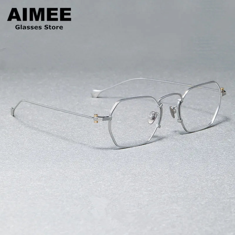 Stylish Unisex Full Rim Flat Top Polygon Titanium Eyeglasses Frame - Lightweight Durable Glasses for Men & Women - Perfect for Office, Reading & Fashion Accessories