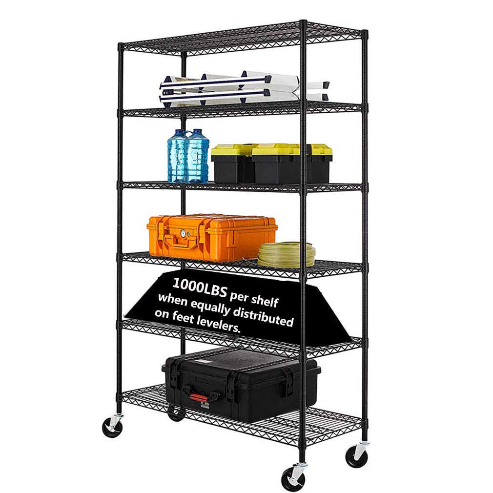 6-Shelf Heavy Duty Metal Storage Rack with Casters - 48