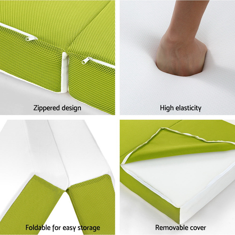 Foldable Mattress for Camping & Travel - Tri-Fold Single Bed Mat with Carry Handle, Lightweight & Portable - Perfect for Outdoor Adventures, Guest Beds & Small Spaces (Green)