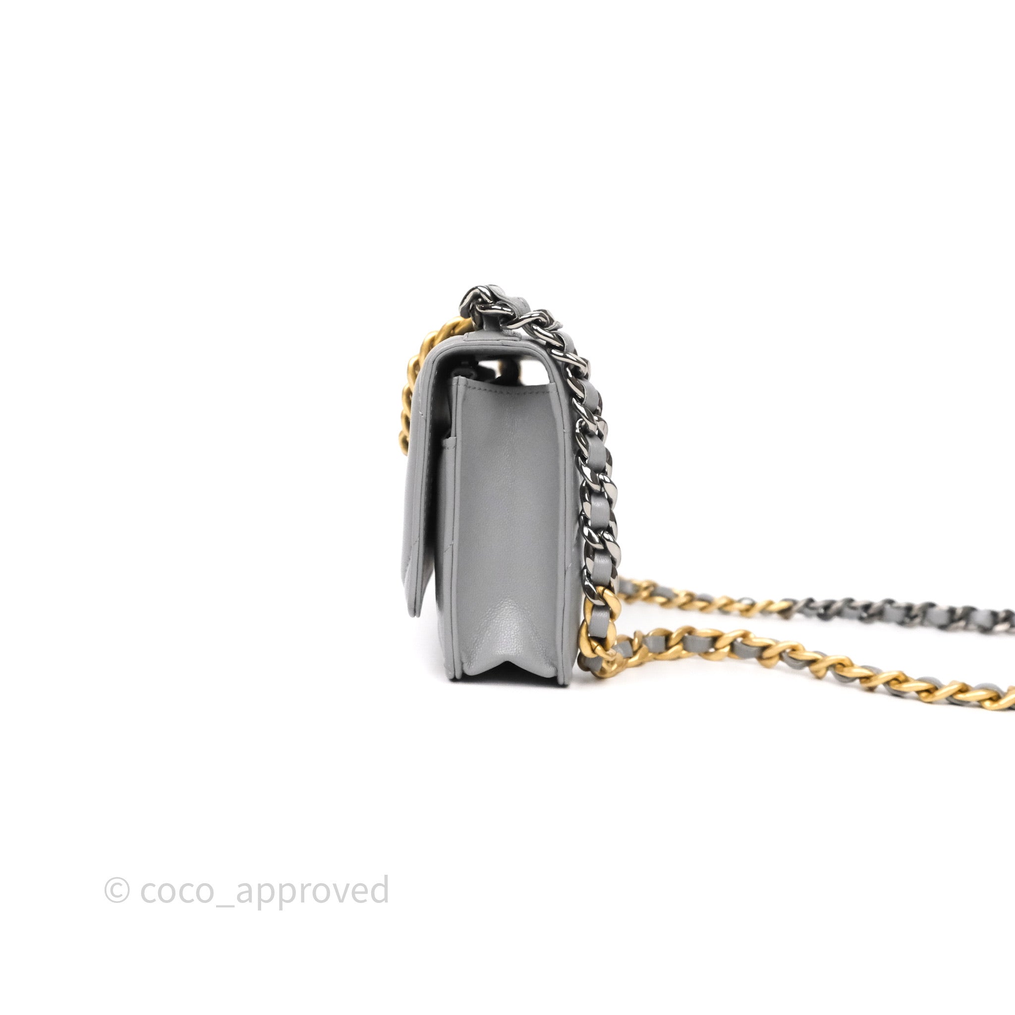 Chanel 19 Wallet on Chain WOC Grey Lambskin Mixed Hardware Crossbody Bag - Luxury Designer Handbag for Women, Perfect for Evening Out & Daily Use