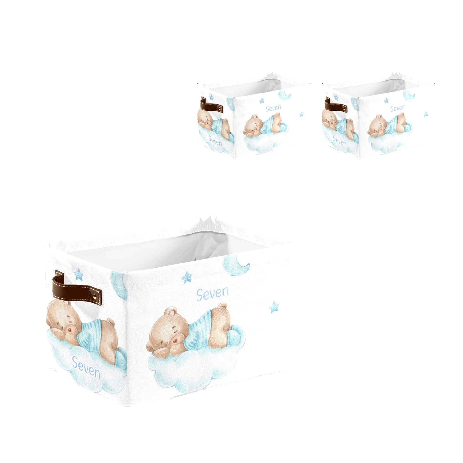 Personalized Teddy Bear Storage Bins - 4 Pack Custom Organizer Baskets with Handles for Nursery, Toys & Clothes | Perfect for Kids' Room Organization & Home Decor