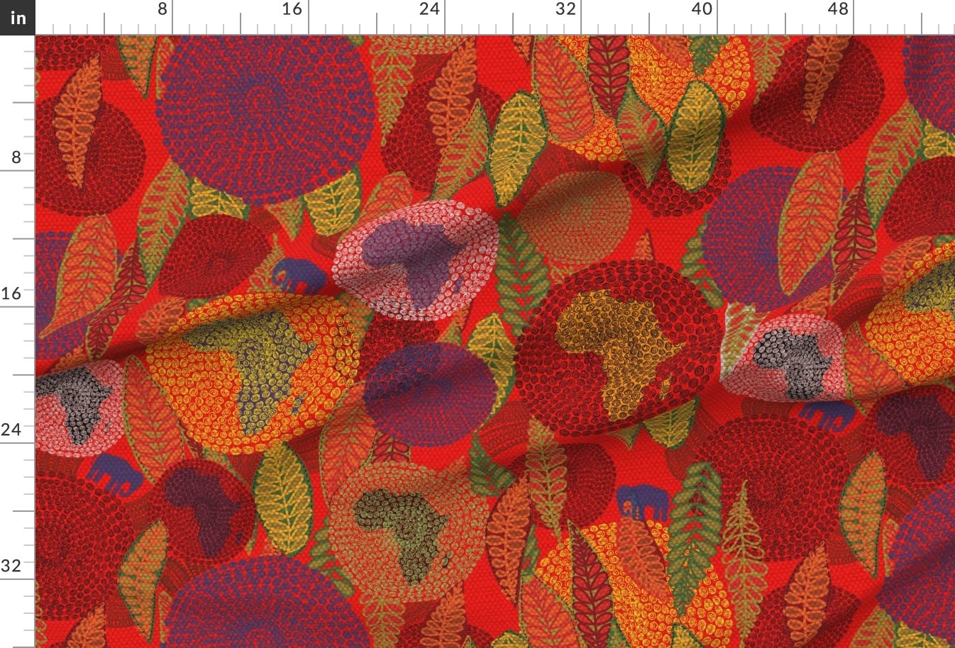 Africa Inspired Circle Mandala Art Boho Printed Minky Fabric by The Yard - Red Yellow Green Cotton Blend for Sewing Baby Blankets, Quilt Backing & Plush Toys - Perfect for Nursery Decor, DIY Crafts & Bohemian Home Decor