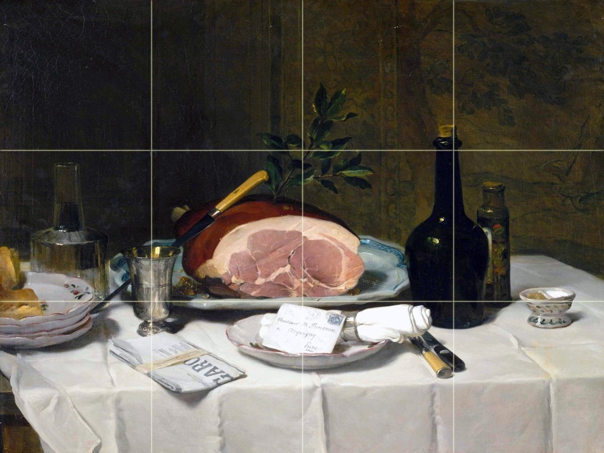 Philippe Rousseau Still Life with Ham Tile Mural - 4x3 6