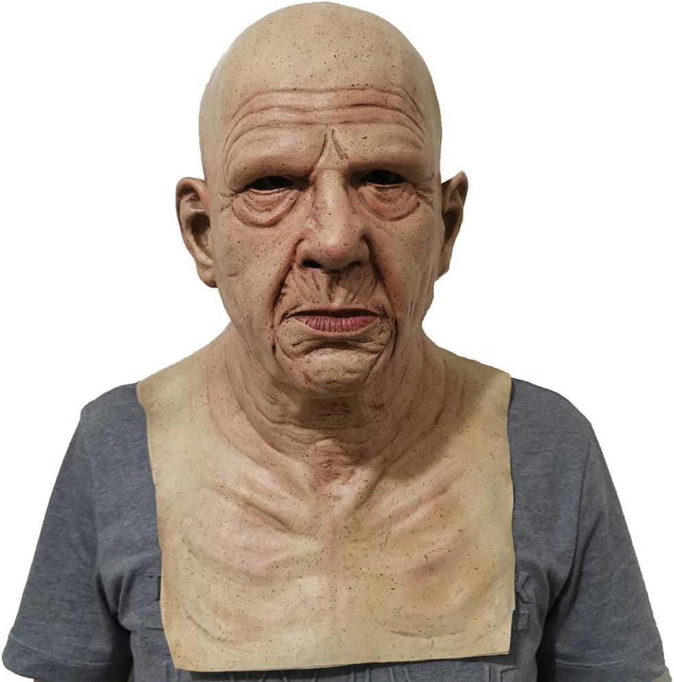 Realistic Old Man Latex Mask - Wrinkle Face Bald Man Halloween Costume for Adults | Horror Cosplay & Masquerade Party Props | Perfect for Halloween, Themed Parties & Scary Events