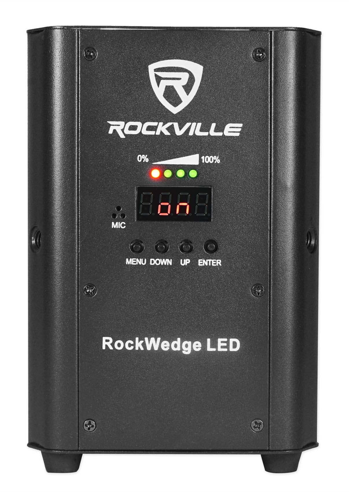 Rockville RockWedge LED RGBWA+UV Rechargeable Wireless DMX DJ Par Up-Lights - Professional Stage Lighting for Weddings, Clubs, and Events