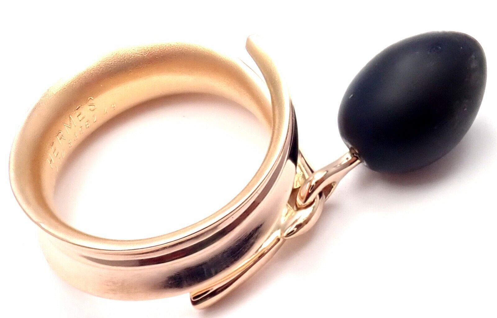 Authentic Hermes Olive 18K Rose Gold Wood Band Ring - Luxury Designer Jewelry for Women, Perfect for Weddings, Anniversaries & Special Occasions