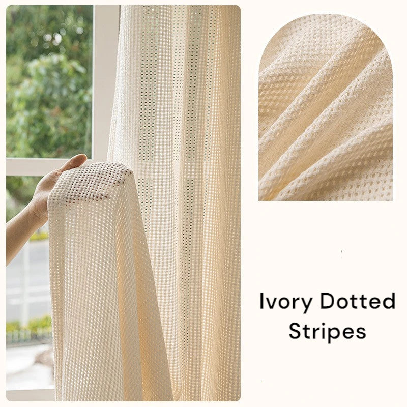 Eleanor Ivory Mesh Embossed Custom Semi-Sheer Curtains - Elegant Window Treatment for Living Room, Bedroom & Nursery