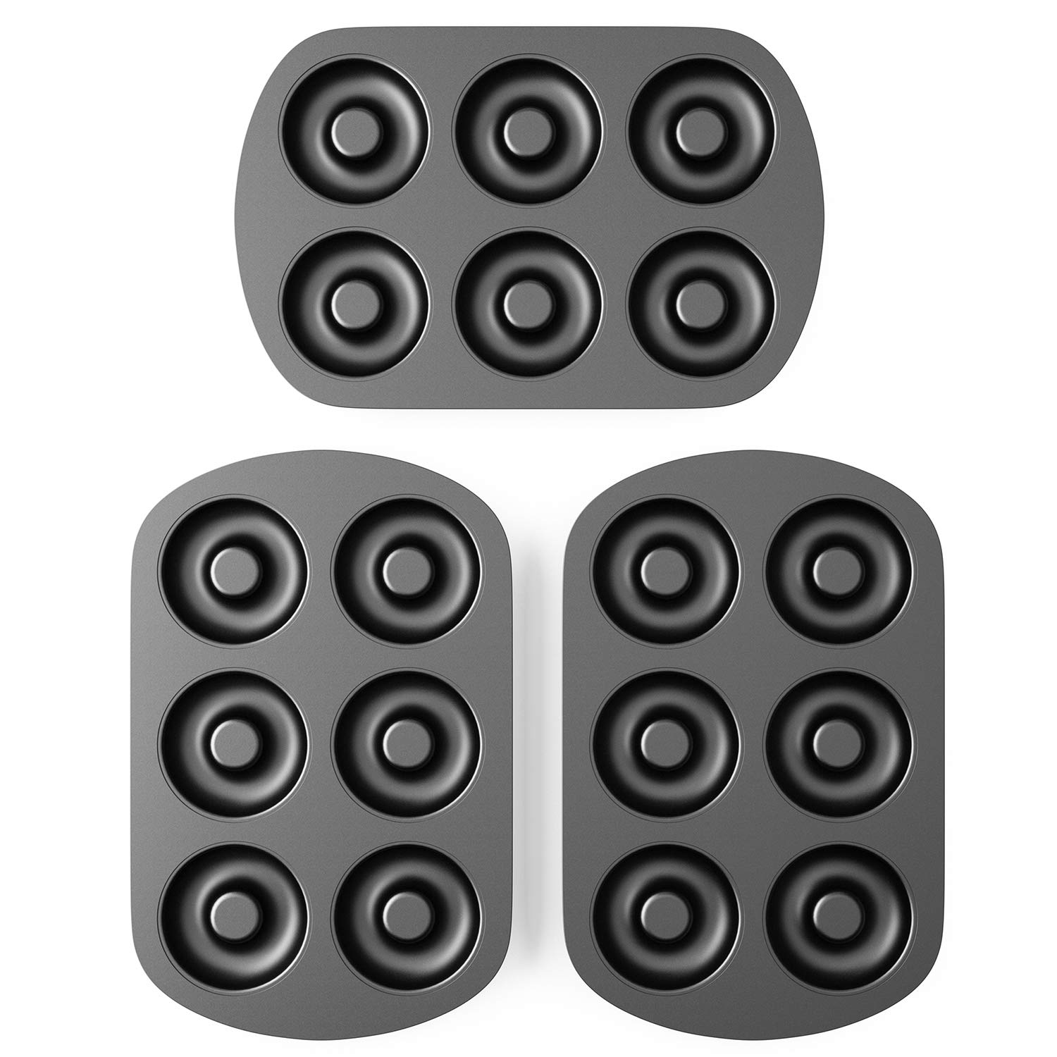 Non-Stick 6-Cavity Donut Baking Pans - Set of 3, Makes 3.25