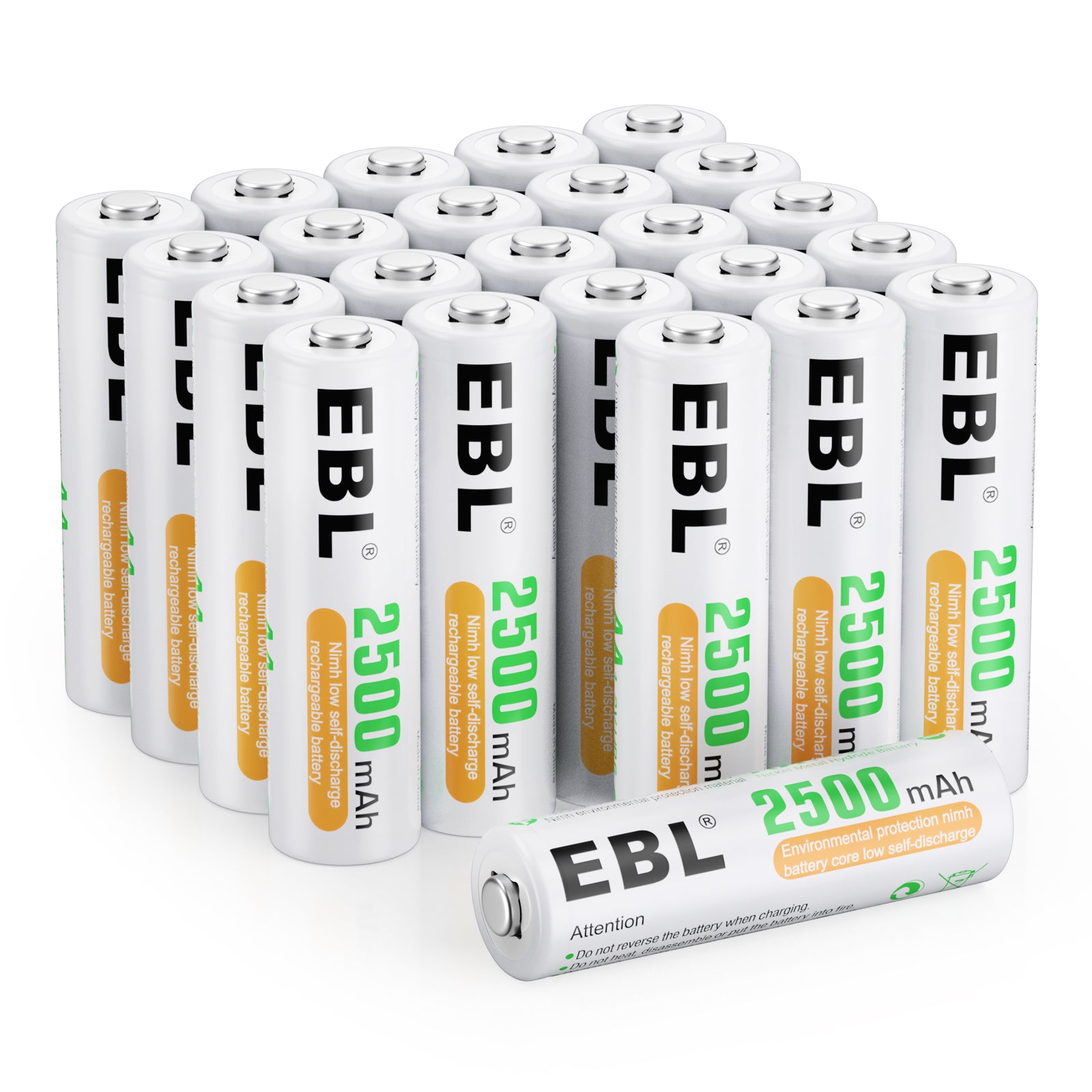 EBL AA Rechargeable Batteries 1.2V 2500mAh Ni-MH - 8 Pack High Capacity Long Lasting Power for Cameras, Flashlights, Toys, and Electronic Devices
