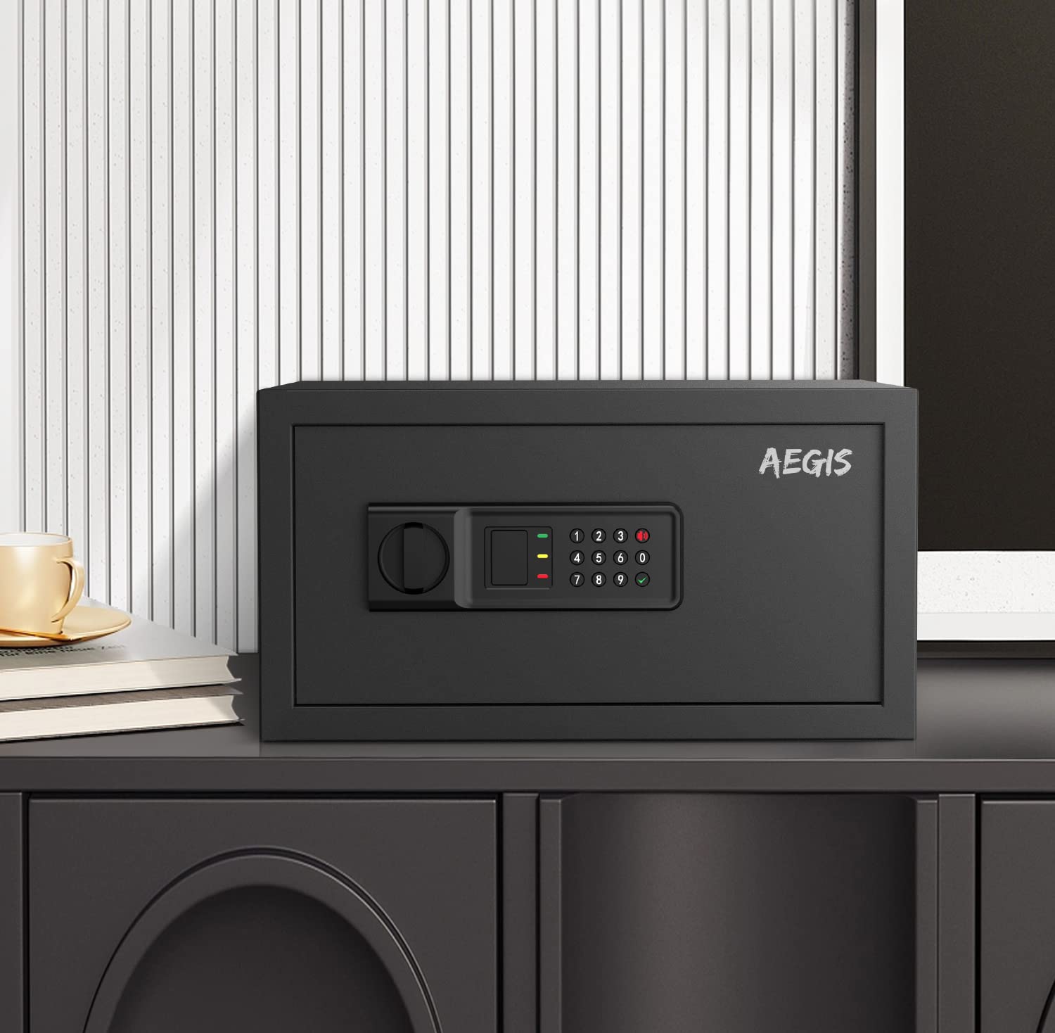 AEGIS 1.2 Cubic Feet Digital Safe Box with Electronic Keypad Lock - Fireproof Security Safe for Home & Office - Steel Cash Box with Override Keys & Personal Lock Cabinet - Perfect for Storing Money, Jewelry, Documents & Valuables (Home Security, Business Use, Emergency Protection)