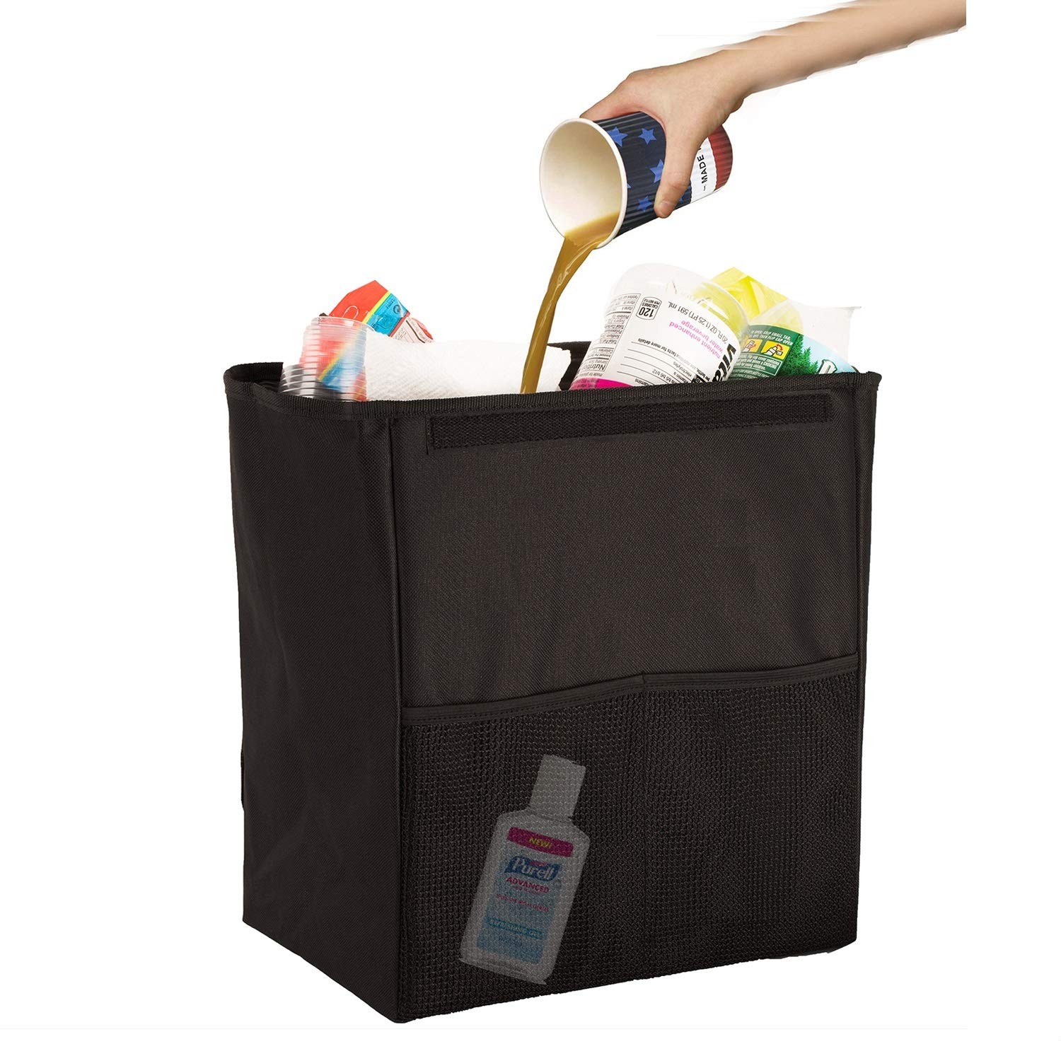 Lebogner Leakproof Car Trash Can with Lid - XL Auto Garbage Bin for Seat Back/Front & Floor - Sturdy Vehicle Trash Bag with 2 Mesh Pockets - Perfect for Road Trips, Commuting & Family Travel