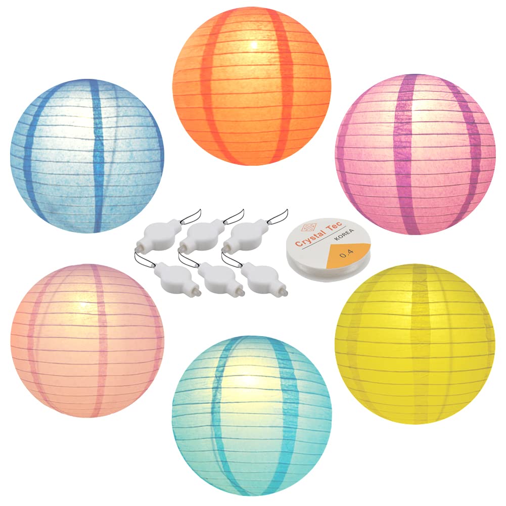 12 Inch LED Chinese Paper Lanterns with Lights - Colorful Hanging Lanterns for Wedding, Party, Halloween & Christmas Decorations - DIY Graffiti Art Craft Set of 6 - Perfect for Indoor/Outdoor Festive Lighting and Asian-Themed Events