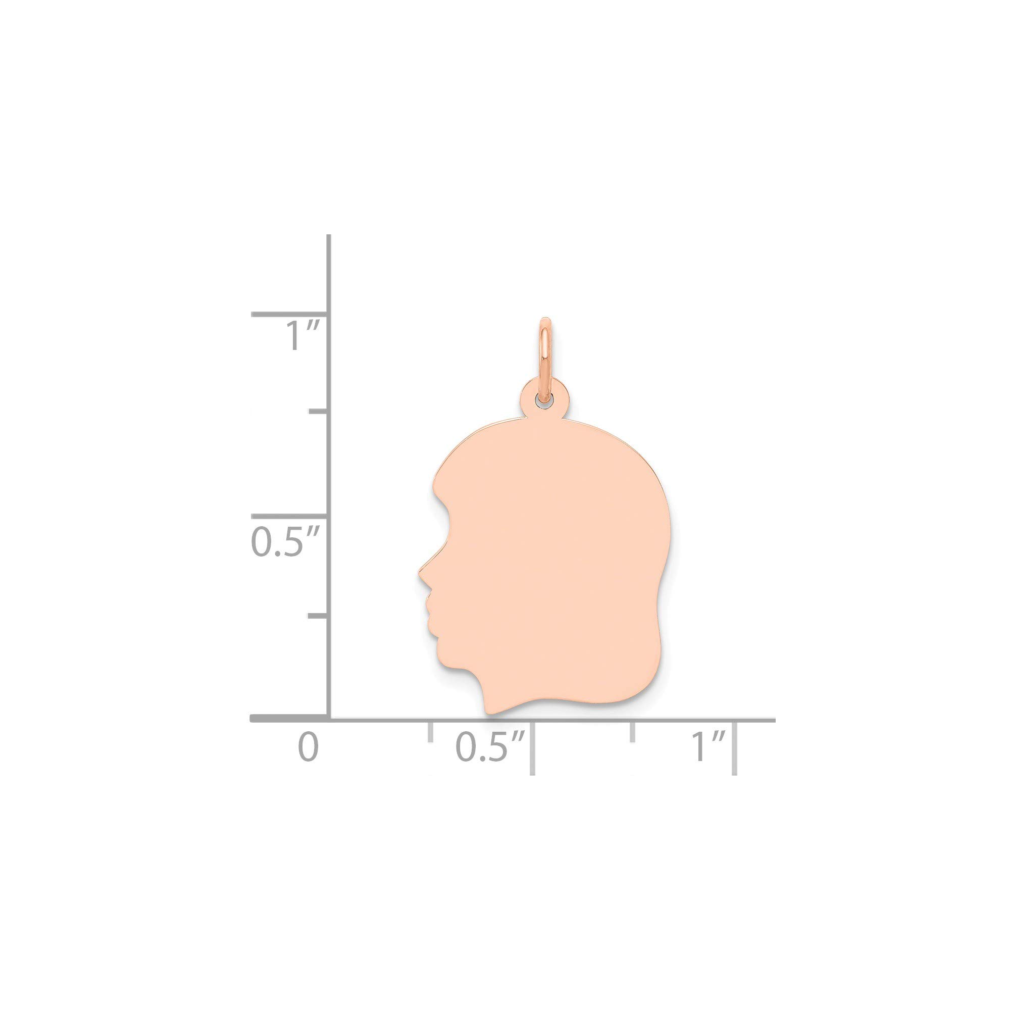 14K Rose Gold Engravable Girl Head Charm - Medium .018 Gauge Left-Facing Pendant for Necklace, Jewelry Making & Gift Giving (Perfect for Birthdays, Anniversaries & Personalized Keepsakes)