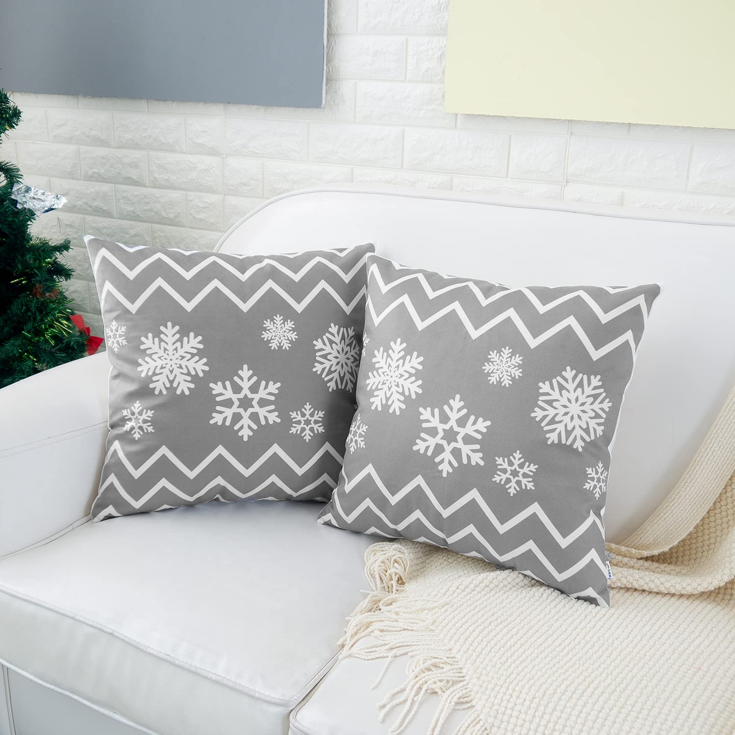 HWY 50 Gray Throw Pillow Covers Set of 4 - 18x18 Inch Soft Bohemian Snowflake Print Square Cushion Covers for Sofa, Couch & Bed - Perfect for Living Room Decor, Christmas Home Accents & Cozy Winter Styling