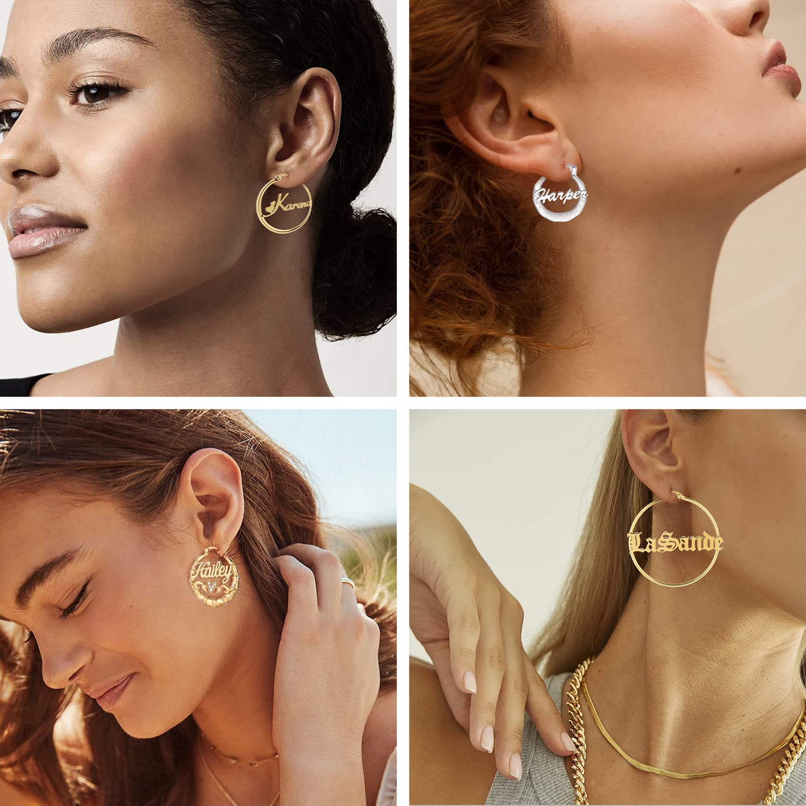 Personalized Bamboo Hoop Earrings with Custom Names - Oversized Big Hoop Earrings for Women, Wife, Mom, Daughter & Sister - Perfect for Birthday, Graduation & Hip-Hop Fashion Accessories