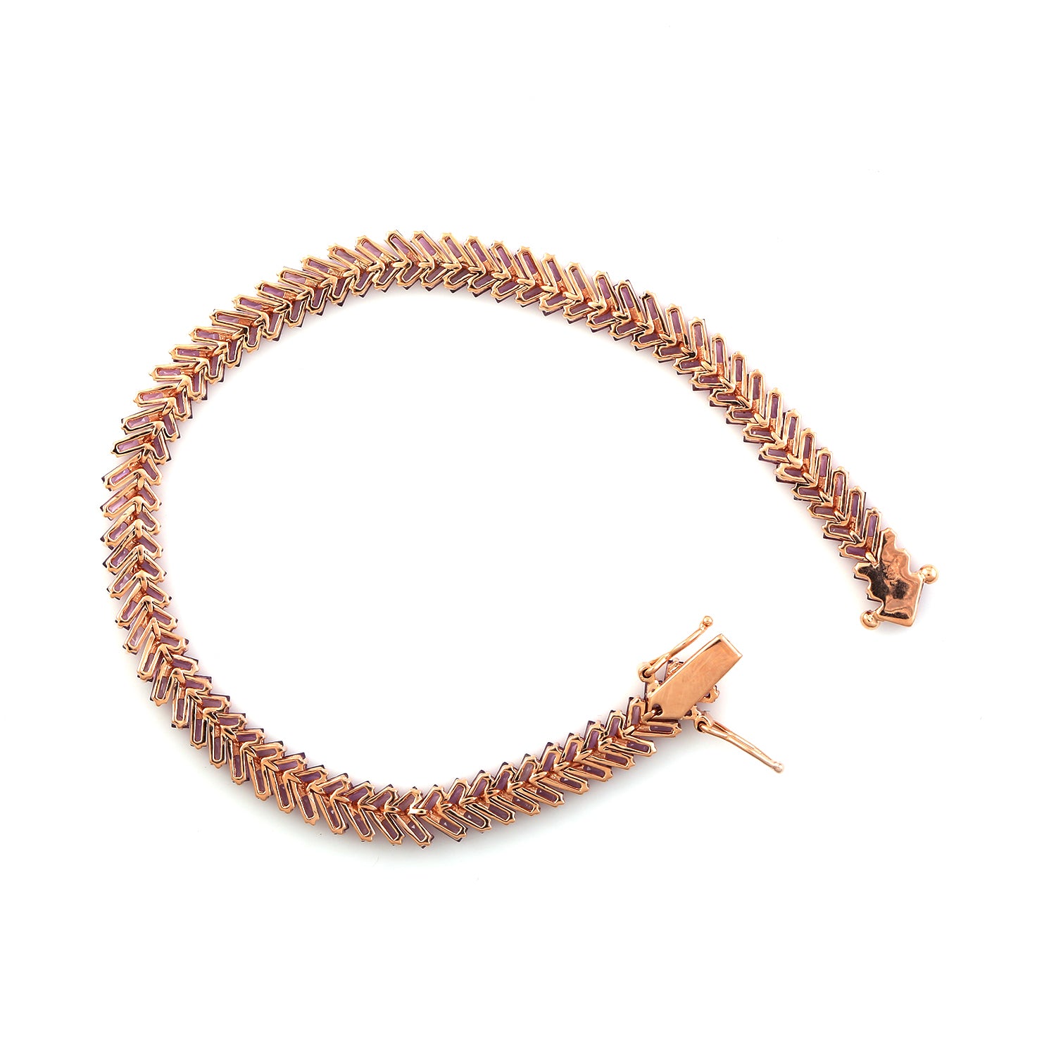 Pink Sapphire Baguette Tennis Bracelet in 14K Yellow Gold - Elegant Zig Zag Design for Women, Perfect Gift for Anniversary, Birthday & Special Occasions