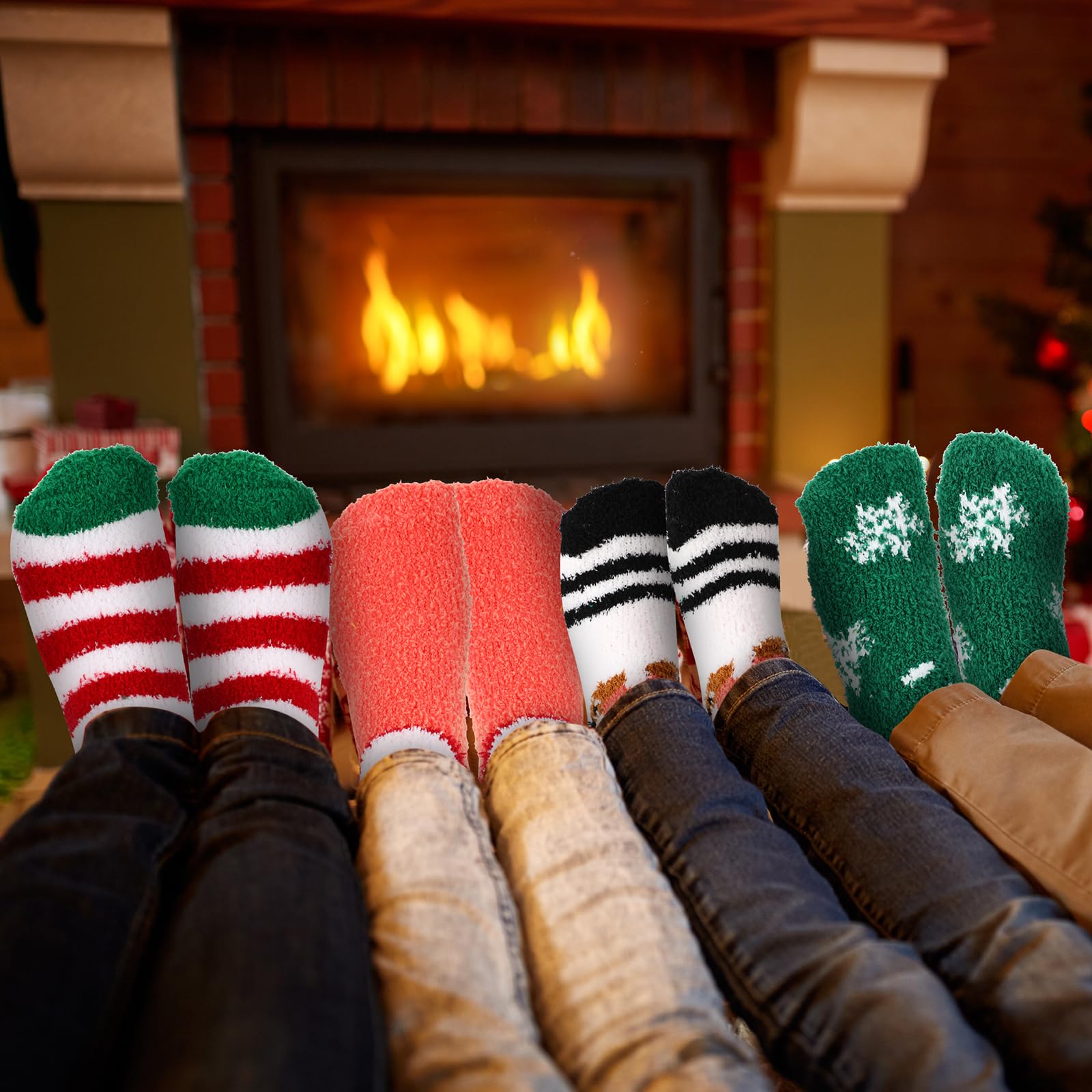 Suhine 48 Pairs Christmas Fuzzy Socks - Colorful Cozy Fluffy Holiday Socks for Women & Kids - Warm Winter Slipper Socks for Gifts, Stocking Stuffers & Family Matching Outfits