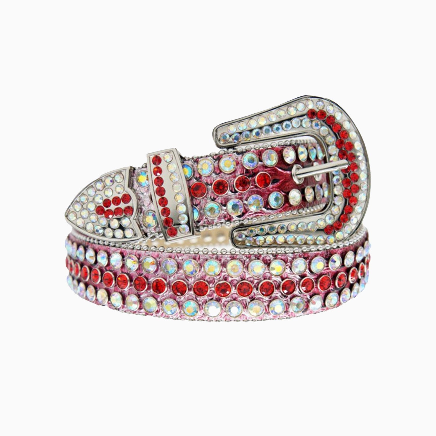 DNA Belt - Genuine Red Snake Leather with Red & Silver Stones - Perfect for Formal Events, Parties, and Fashion Accessories
