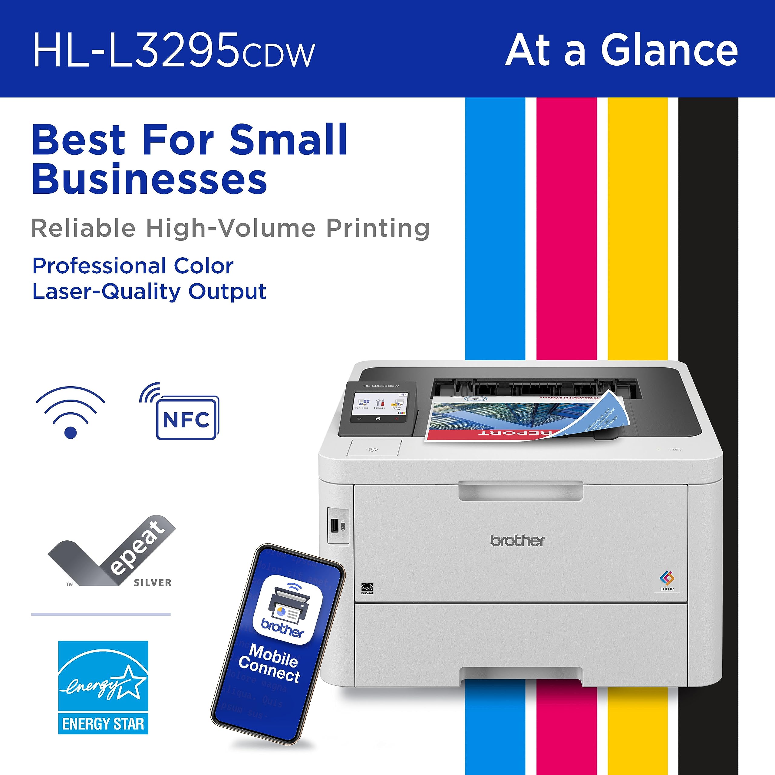 Brother HL-L3295CDW Wireless Color Laser Printer with Duplex Printing, NFC, Mobile & Ethernet Connectivity - Includes 4-Month Refresh Subscription & Amazon Dash Replenishment - Ideal for Home Office, Small Business & Remote Work Printing Needs