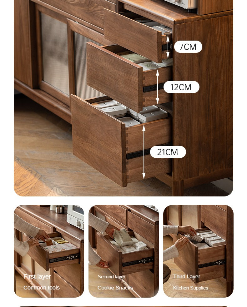 Black Walnut Solid Wood Modern Sideboard - Minimalist Buffet Cabinet for Dining Room, Living Room & Entryway Storage