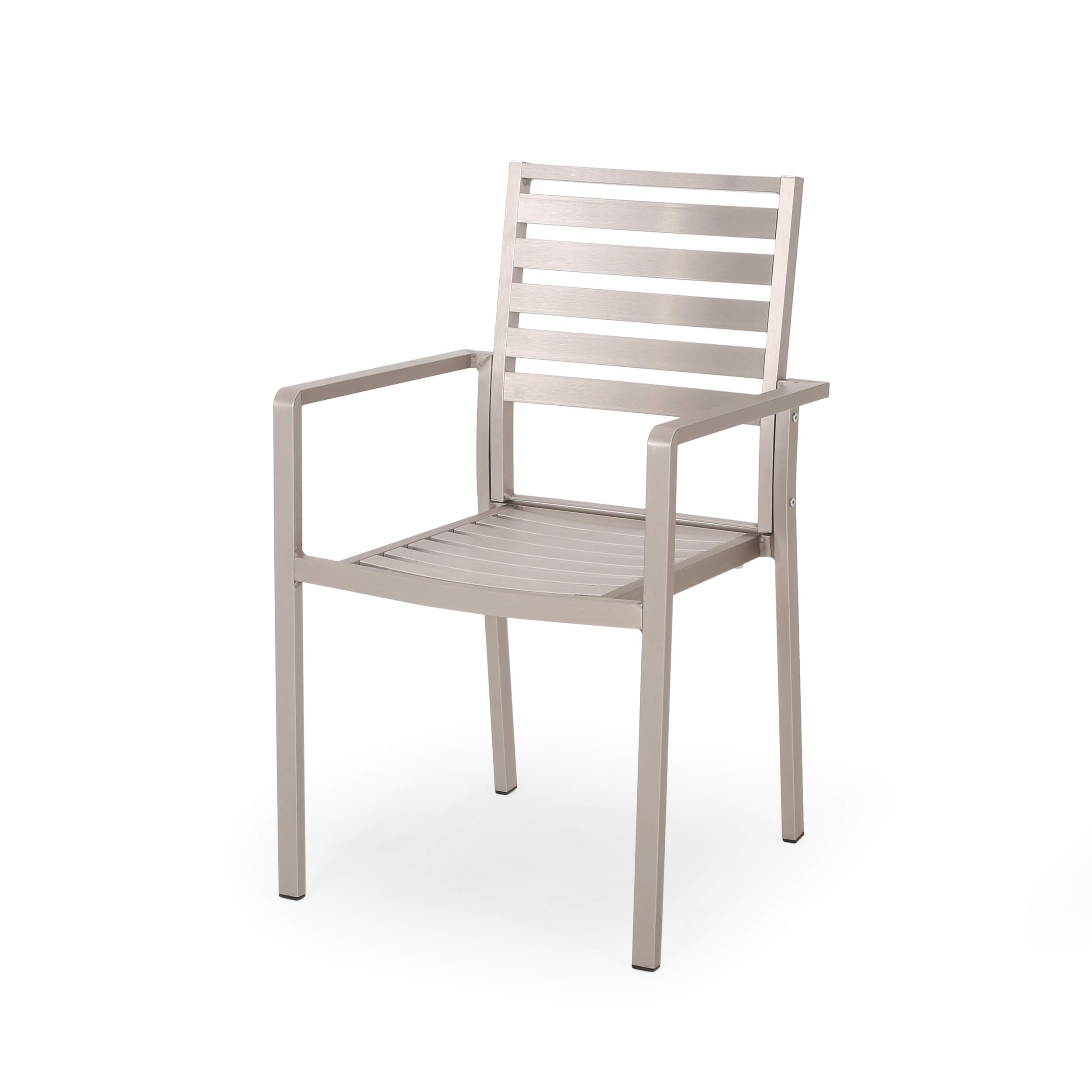 Modern Aluminum Outdoor Dining Chairs (Set of 2) - Silver Patio Furniture for Garden, Poolside & Backyard - Weather-Resistant & Lightweight