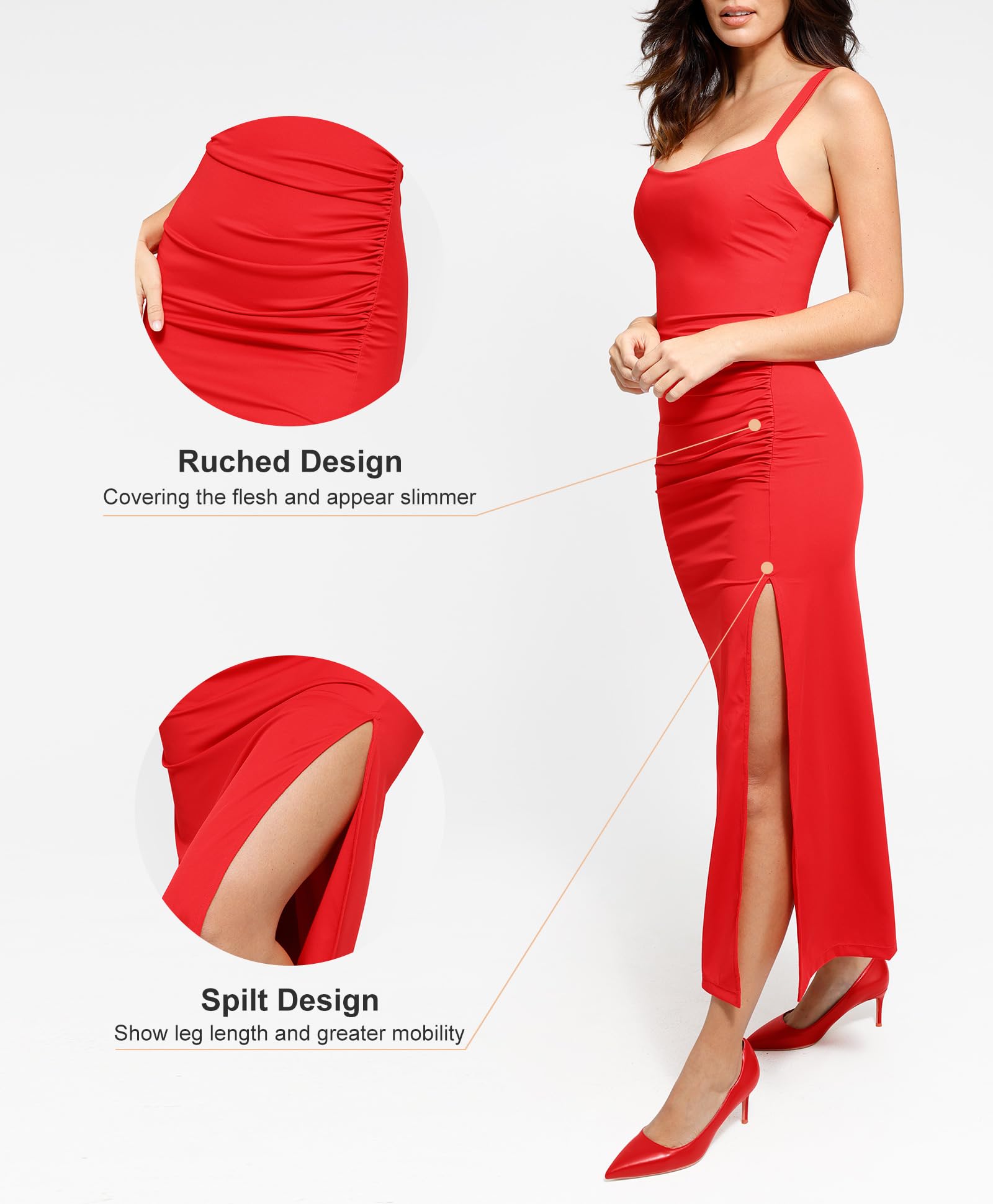 **Popilush Women's Shapewear Maxi Dress - Bodycon Slit Dress with Built-in Shapewear | 2024 Trending Slimming Dresses for Parties, Weddings & Evening Events**