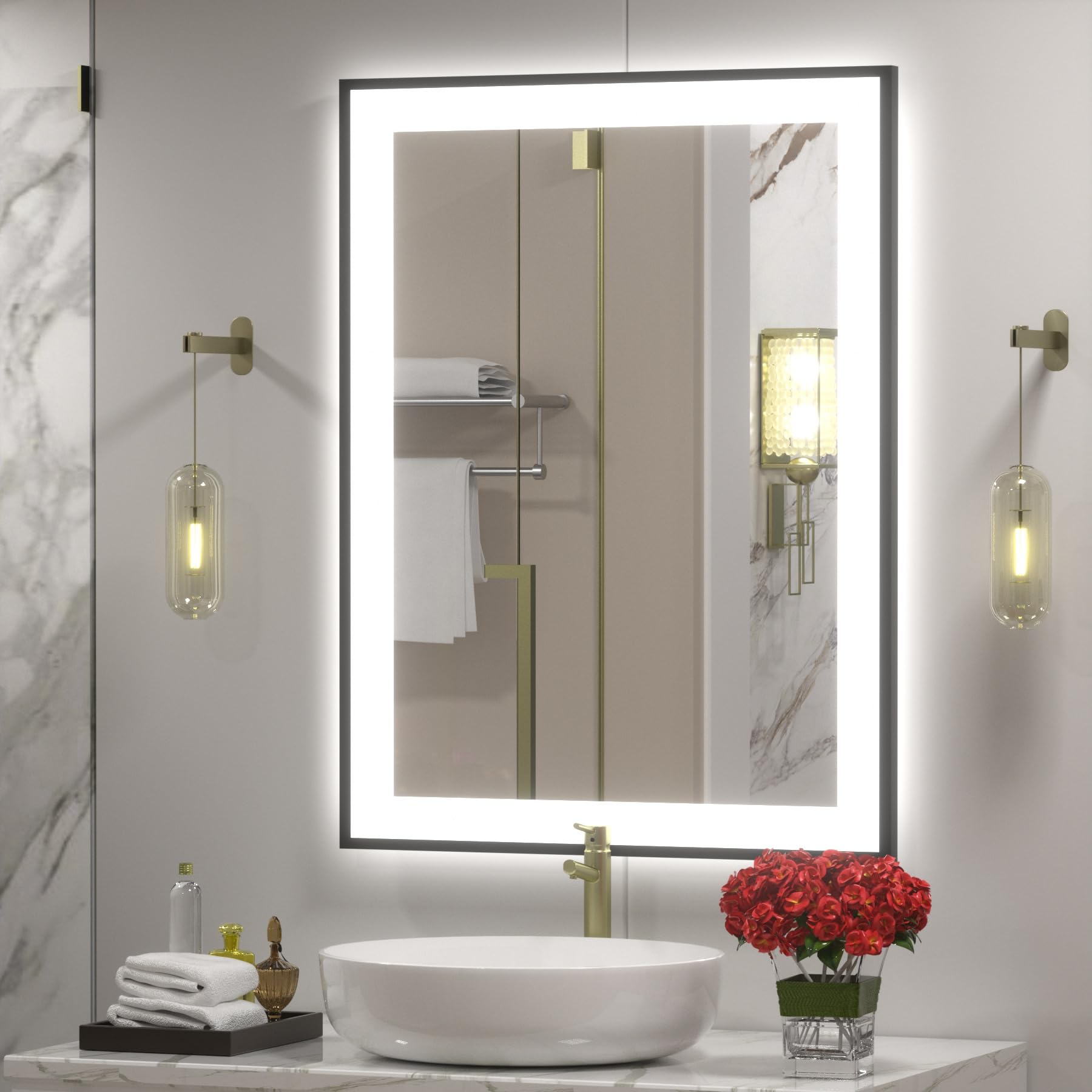 20x28 Inch Dimmable LED Bathroom Mirror with Anti-Fog - Horizontal/Vertical Wall Mount Vanity Mirror with Backlit & Front Lighting - Perfect for Makeup, Shaving & Home Decor