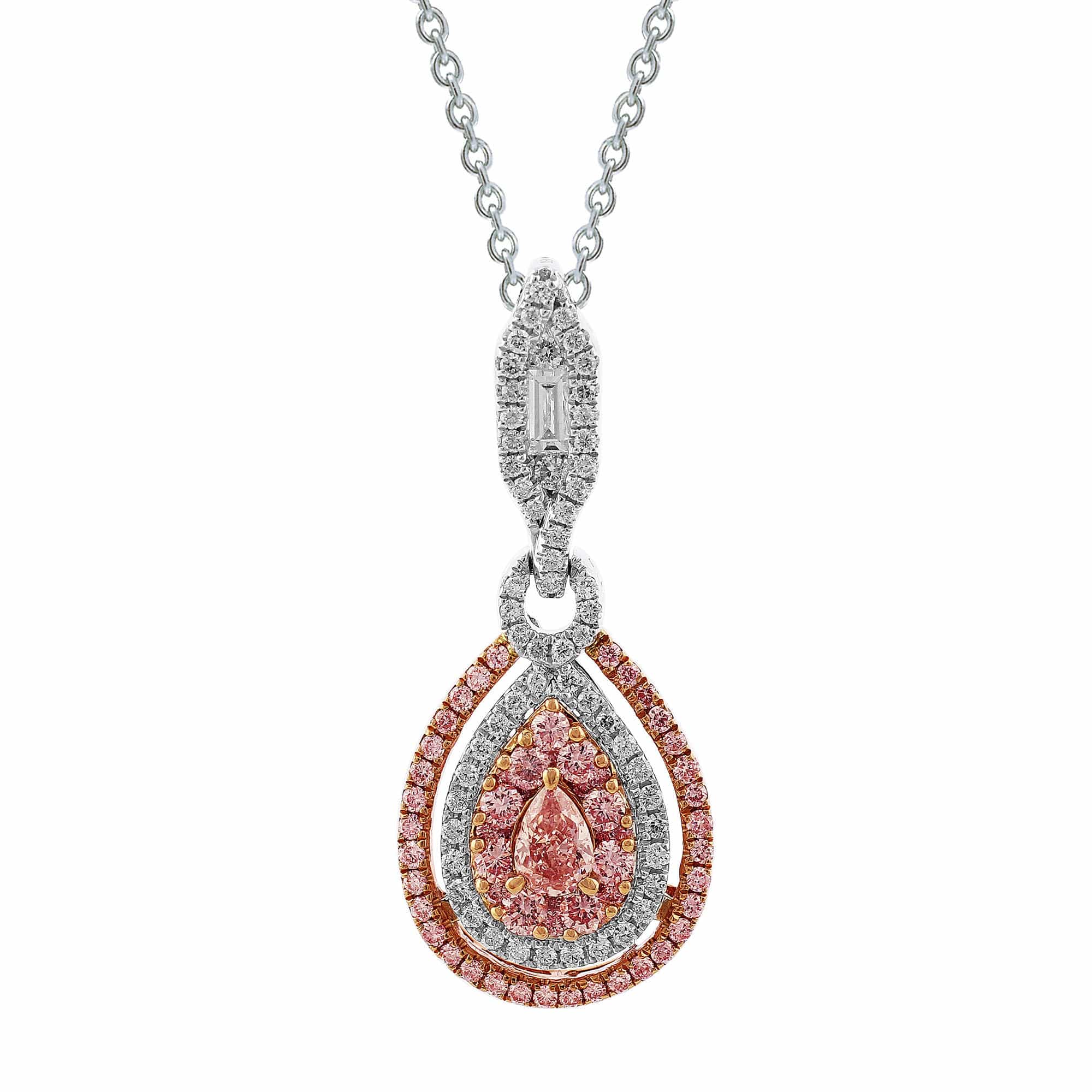 18K White Rose Gold Pink Pear Shape Diamond Necklace for Women - Elegant Bridal Jewelry, Anniversary Gift & Special Occasion Present