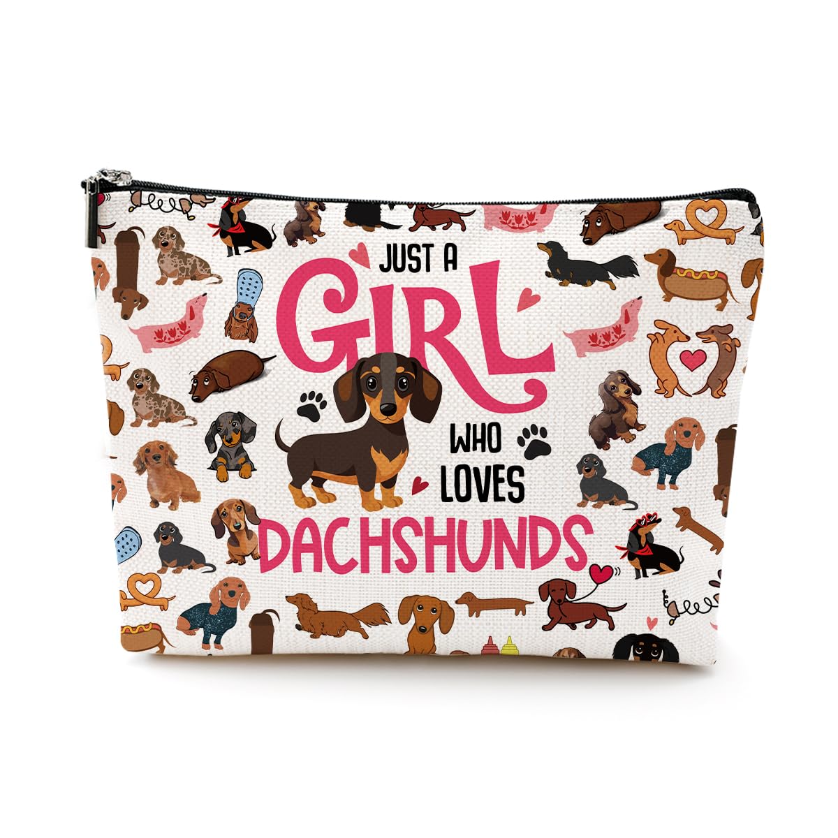 Cute Dachshund Makeup Bag for Women - Wiener Dog Cosmetic Pouch with Zipper - Perfect Travel Toiletry Bag for Dog Lovers - Ideal Gift for Dachshund Fans & Pet Lovers - Use for Cosmetics, Travel Essentials & Daily Storage
