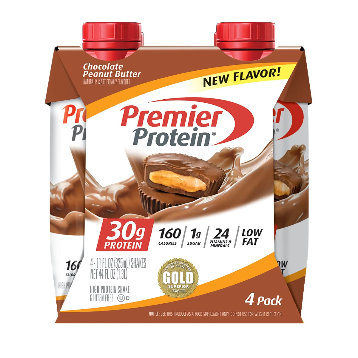 Premier Protein Shake - Chocolate Peanut Butter Flavor, 30g High Protein, 11 Fl Oz (Pack of 4) | Post-Workout Recovery, Meal Replacement & On-the-Go Nutrition