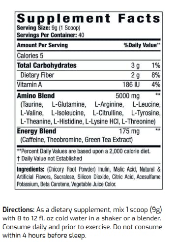 Amino+ Powder - Pre and Post Workout Supplement with Caffeine & Green Tea Extract - BCAA Amino Acids for Muscle Recovery, Zero Sugar Low Calorie Energy Boost, Peach Mango Flavor (40 Servings) - Ideal for Gym, Fitness & Endurance Training