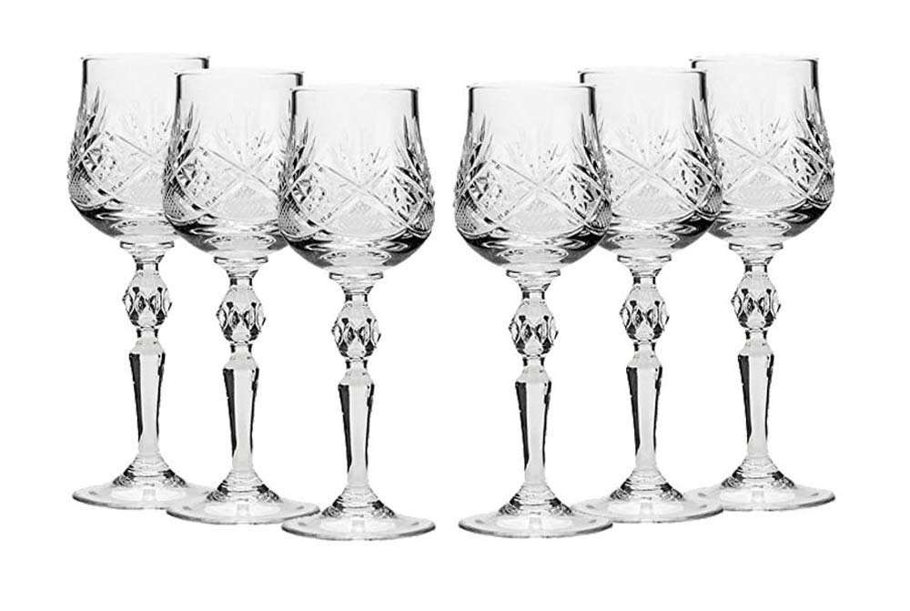 Handmade Vintage Russian Crystal Shot Glasses Set of 6 - 2oz Stemmed Vodka & Liquor Glasses for Cocktails, Whiskey, and Party Drinking | Elegant Barware for Home Entertaining & Gift Giving