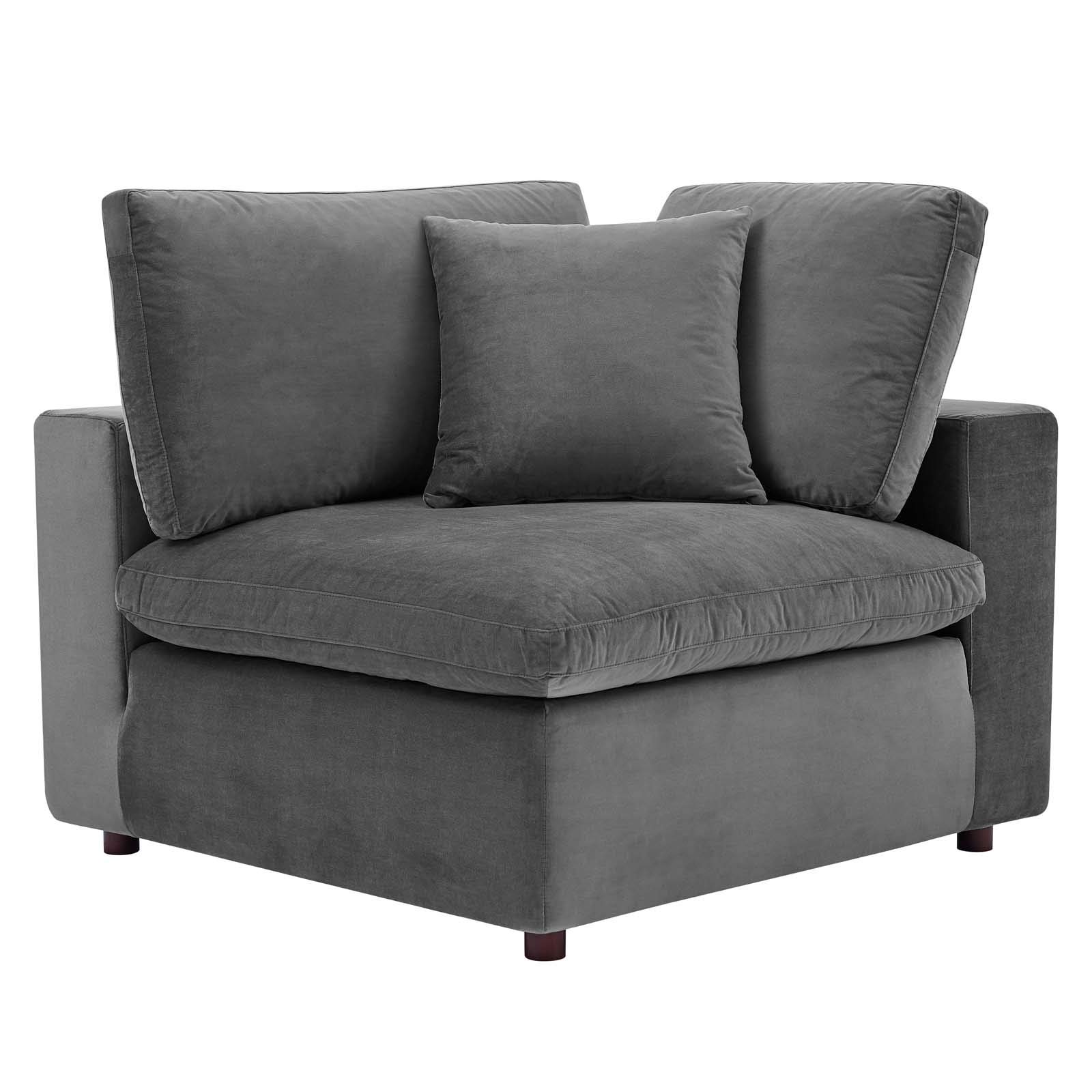 Modway Commix Down-Filled Overstuffed Performance Velvet Sectional Sofa Corner Chair - Luxurious Comfort for Living Room, Lounge & Home Theater