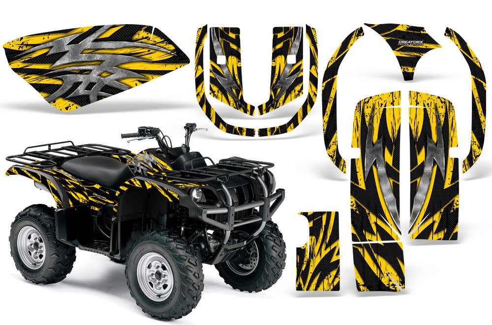 Yamaha Grizzly 660 Graphics Kit - High-Quality Decals & Stickers for ATV - Bolt Thrower Yellow Design - Perfect for Off-Road Adventures & Customization