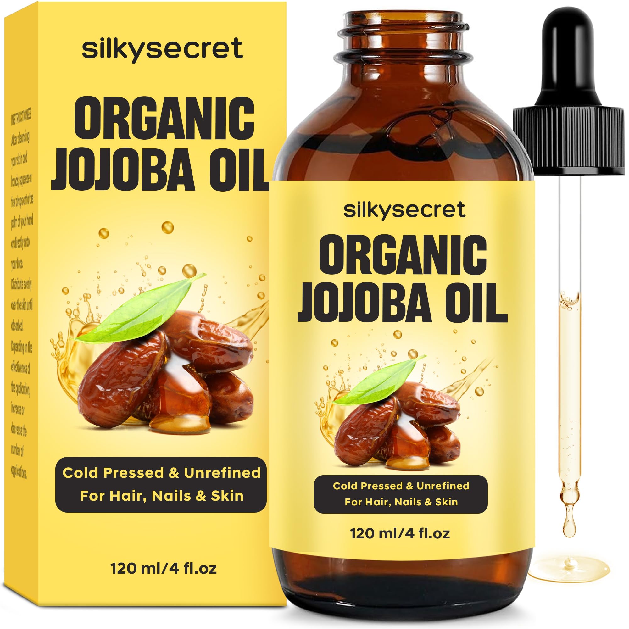 Organic Jojoba Oil for Hair Growth & Skin Care - 100% Pure Cold Pressed Natural Moisturizer | Hydrating Face Oil, Scalp Treatment & Massage Oil | Perfect for Dry Skin, Hair Repair & Nail Conditioning
