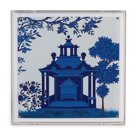 Blue Pagoda II Framed Wall Art - Asian Inspired Home Decor for Living Room, Bedroom & Office - Premium Canvas Print for Modern Interior Design