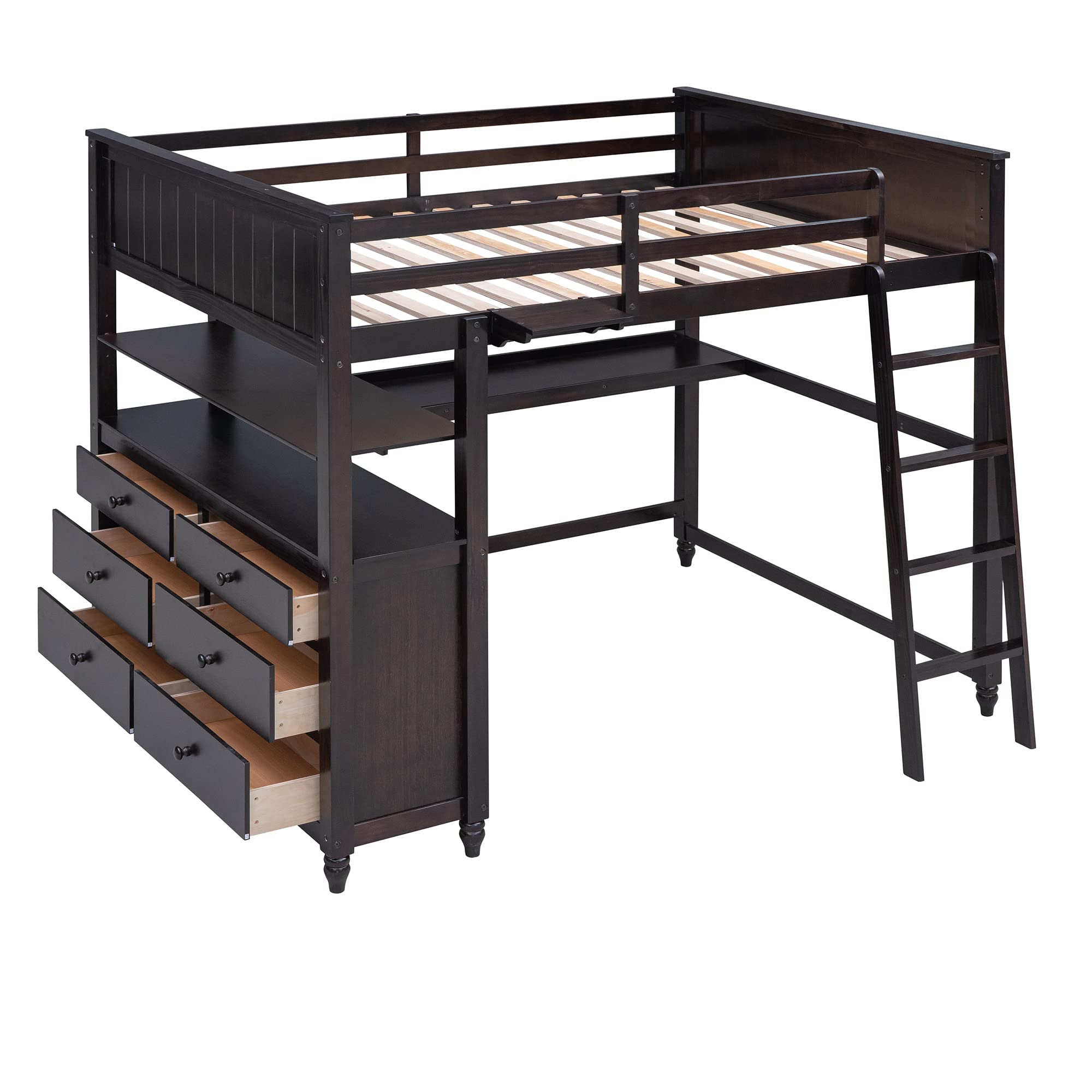 Full Size Loft Bed with Desk & Storage Drawers - Sturdy Wooden Loft Bed Frame with Ladder for Kids, Teens & Adults - Space-Saving Study & Sleep Solution for Small Rooms - Espresso Finish