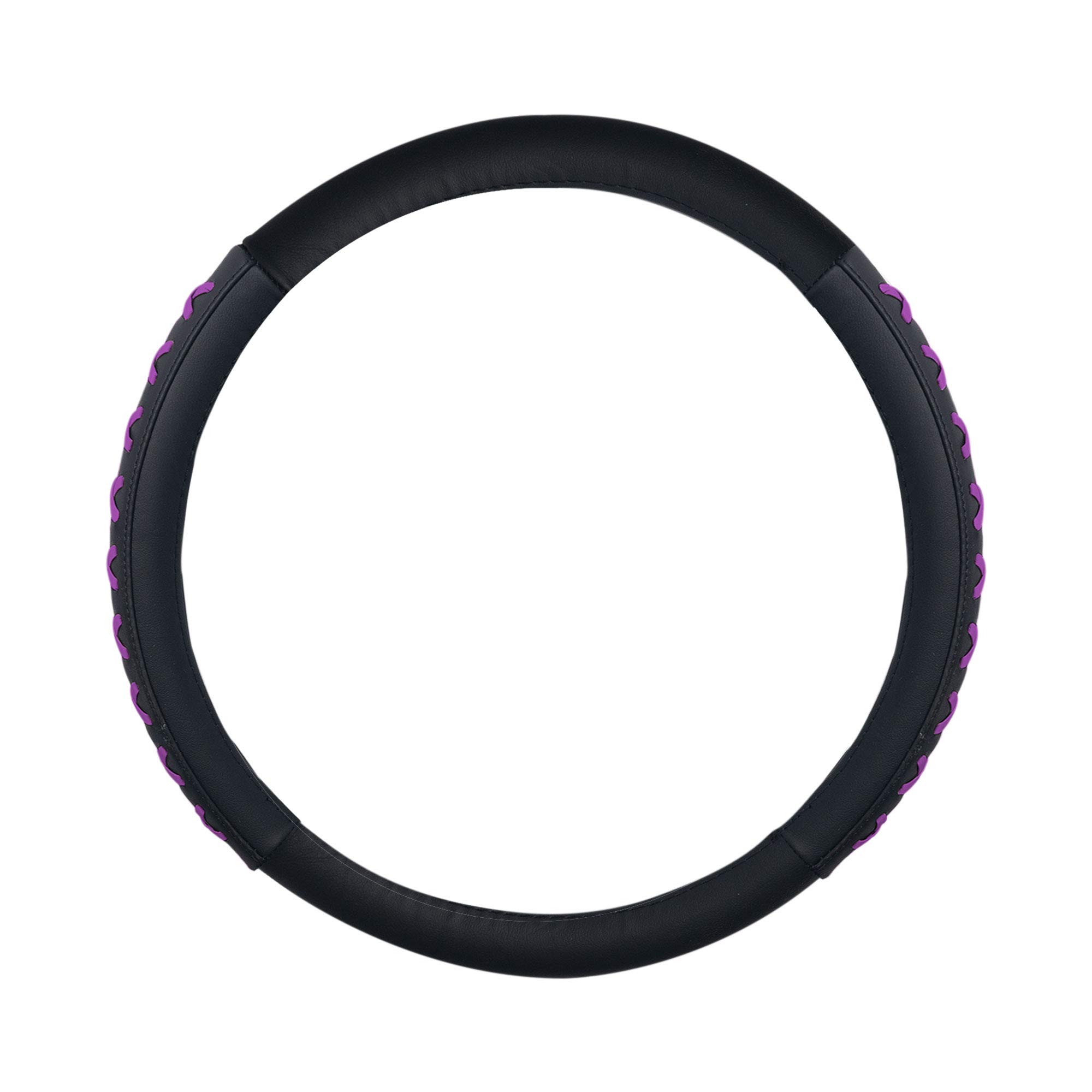 TLH Universal 15 Inch Purple Genuine Leather Steering Wheel Cover with Lace-Up Design - Non-Slip Grip, Easy Installation for Cars, Trucks & SUVs - Perfect for Driving Comfort & Vehicle Protection