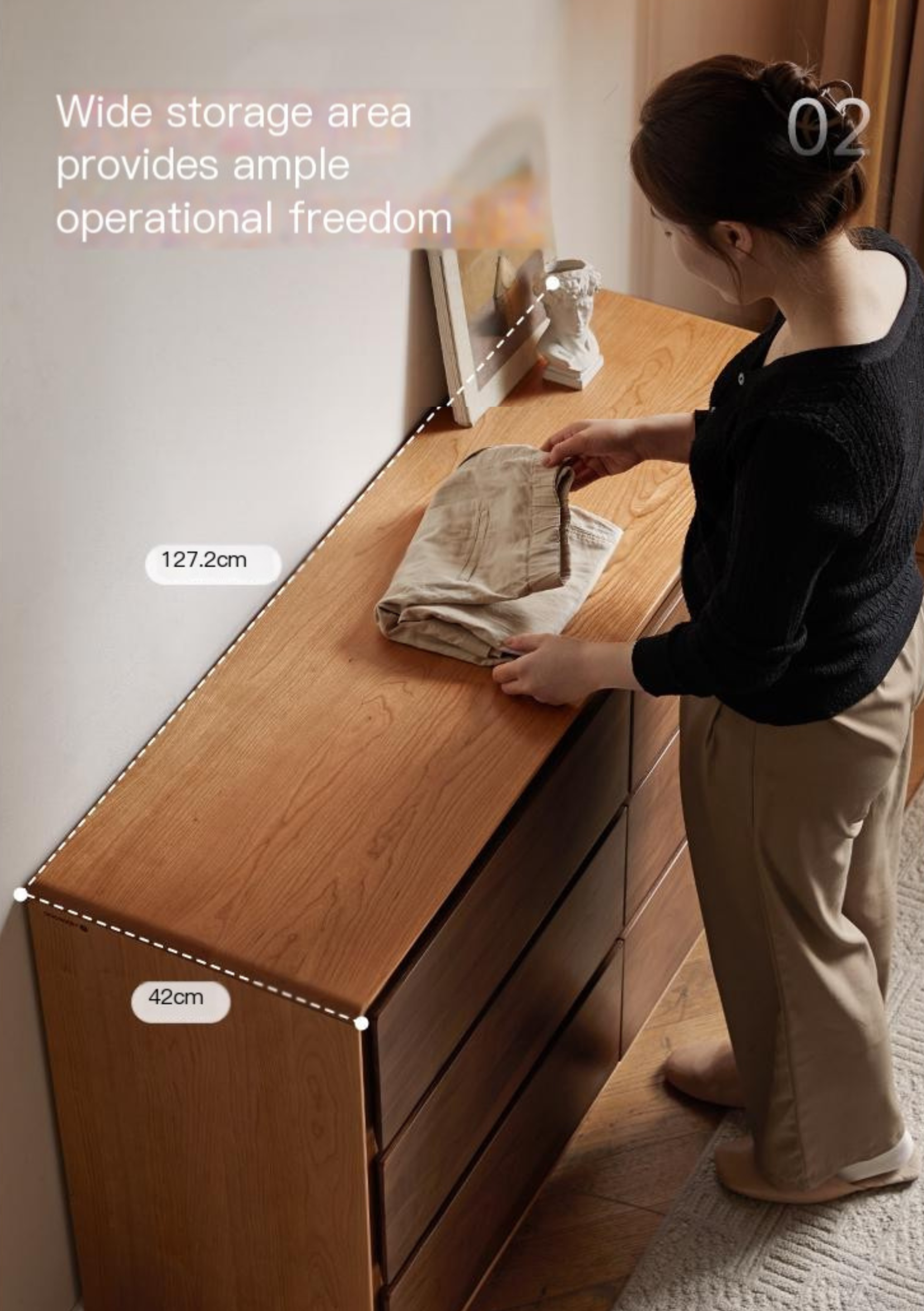 Premium Black Walnut & Cherry Solid Wood Modern Dresser Drawer Cabinet - Stylish Bedroom Storage for Clothes, Linens & Accessories