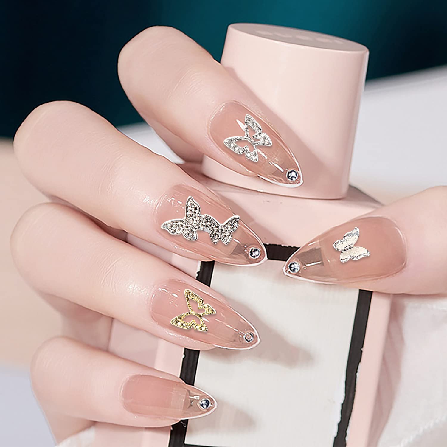 SILPECWEE 100pcs 3D Gold Silver Butterfly Nail Charms - Alloy Hollow Nail Studs & Nail Jewels for Nail Art Decoration | Perfect for Acrylic Nails, DIY Manicures & Professional Salon Use